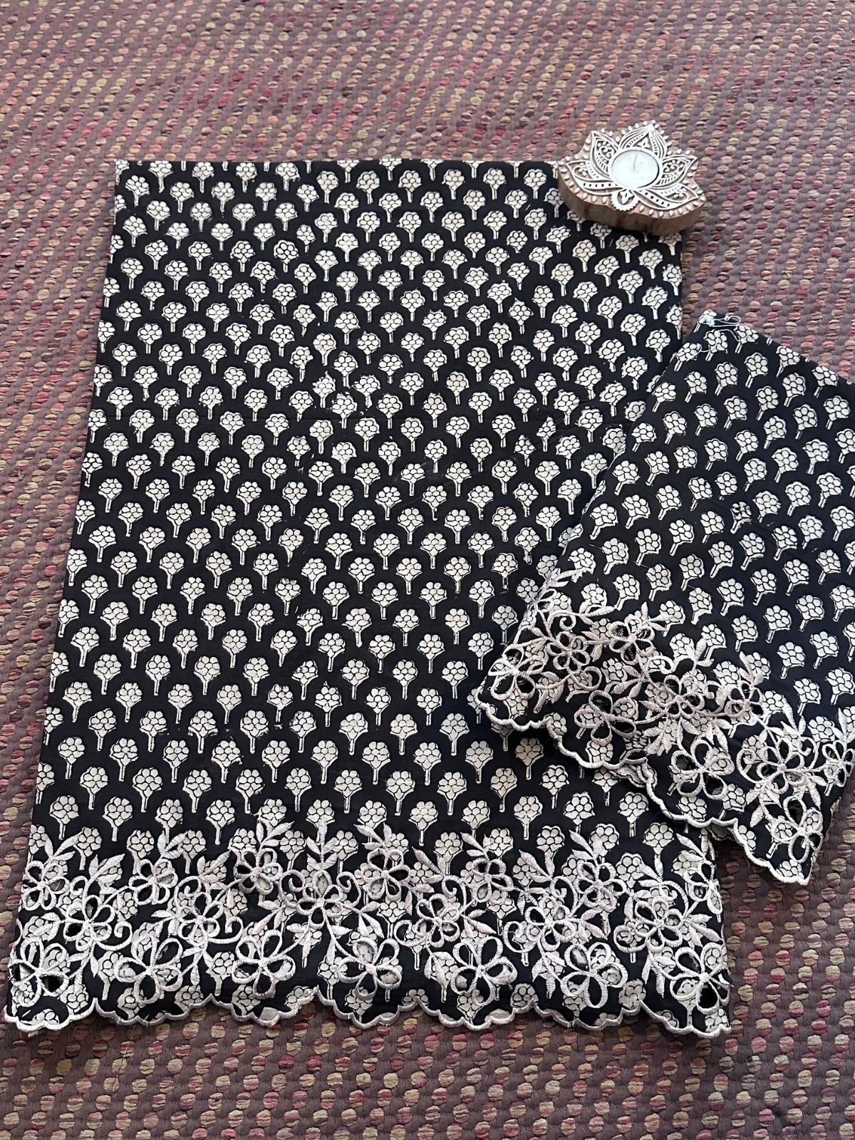 Pure Cotton Hand-blocked Cutwork Co-ord Set