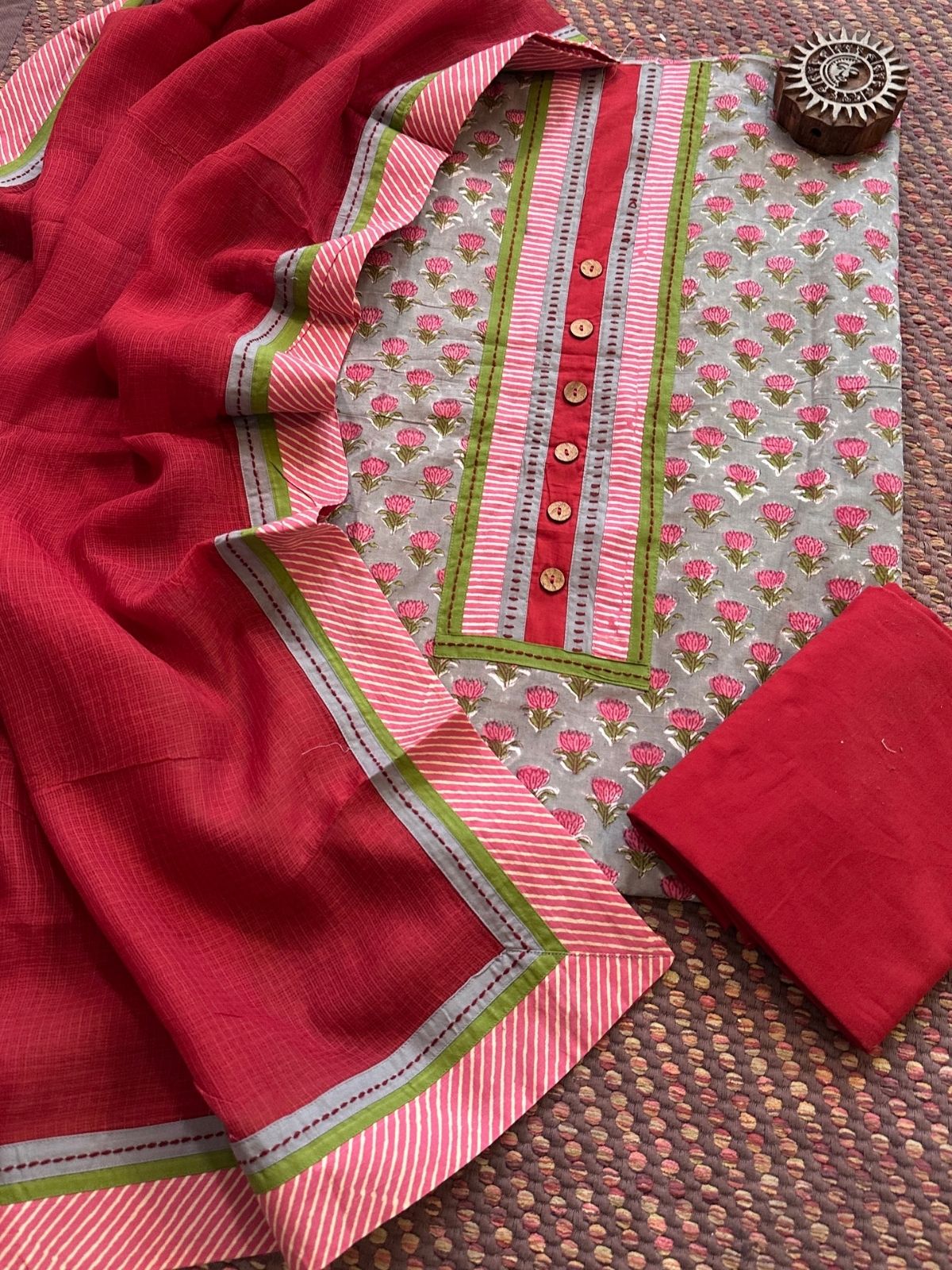Pure Cotton Unstitched Set with Kota Dupatta