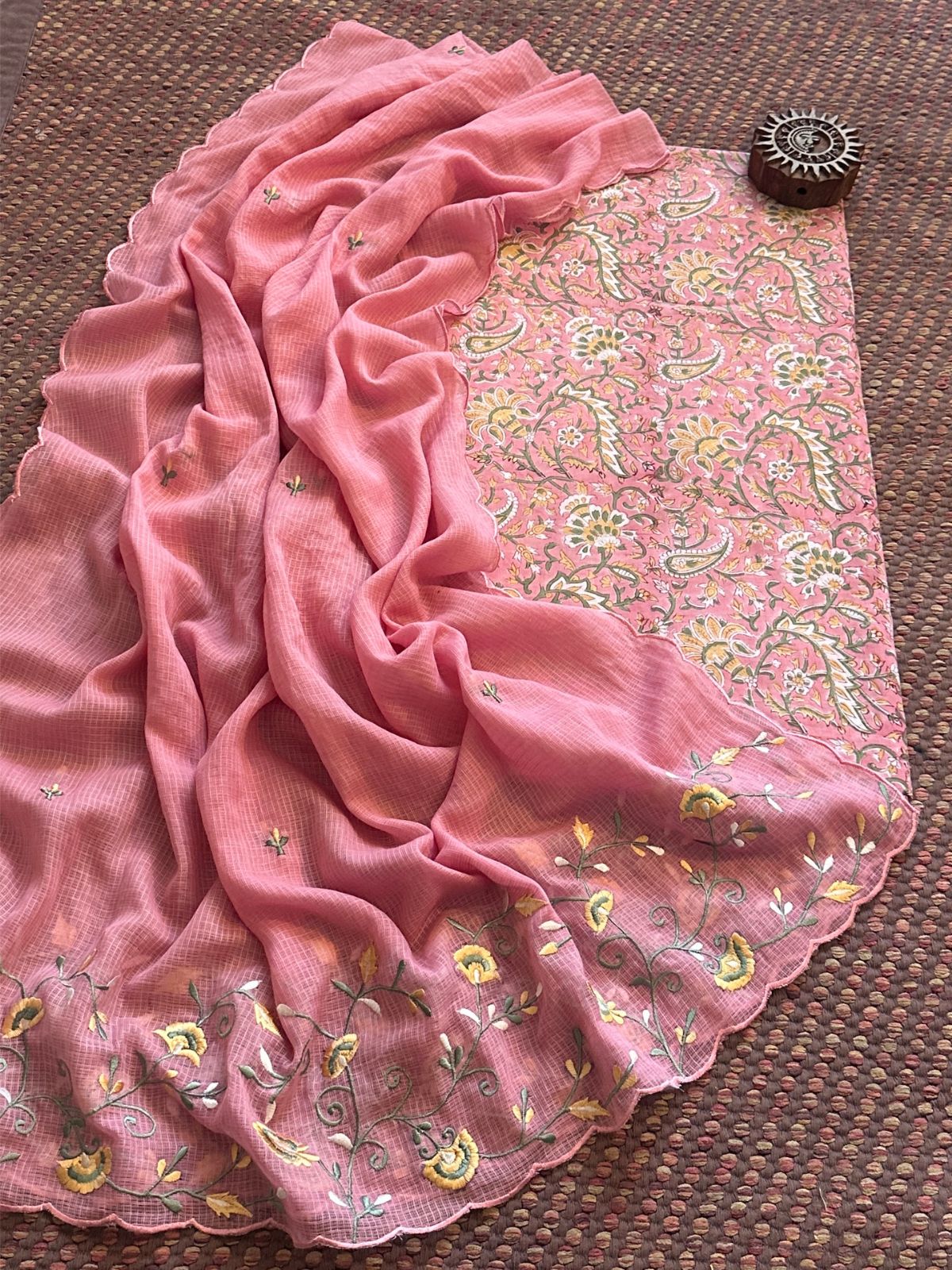 Pure Cotton Handblock Fabric with Exclusive Embroidered Dupatta