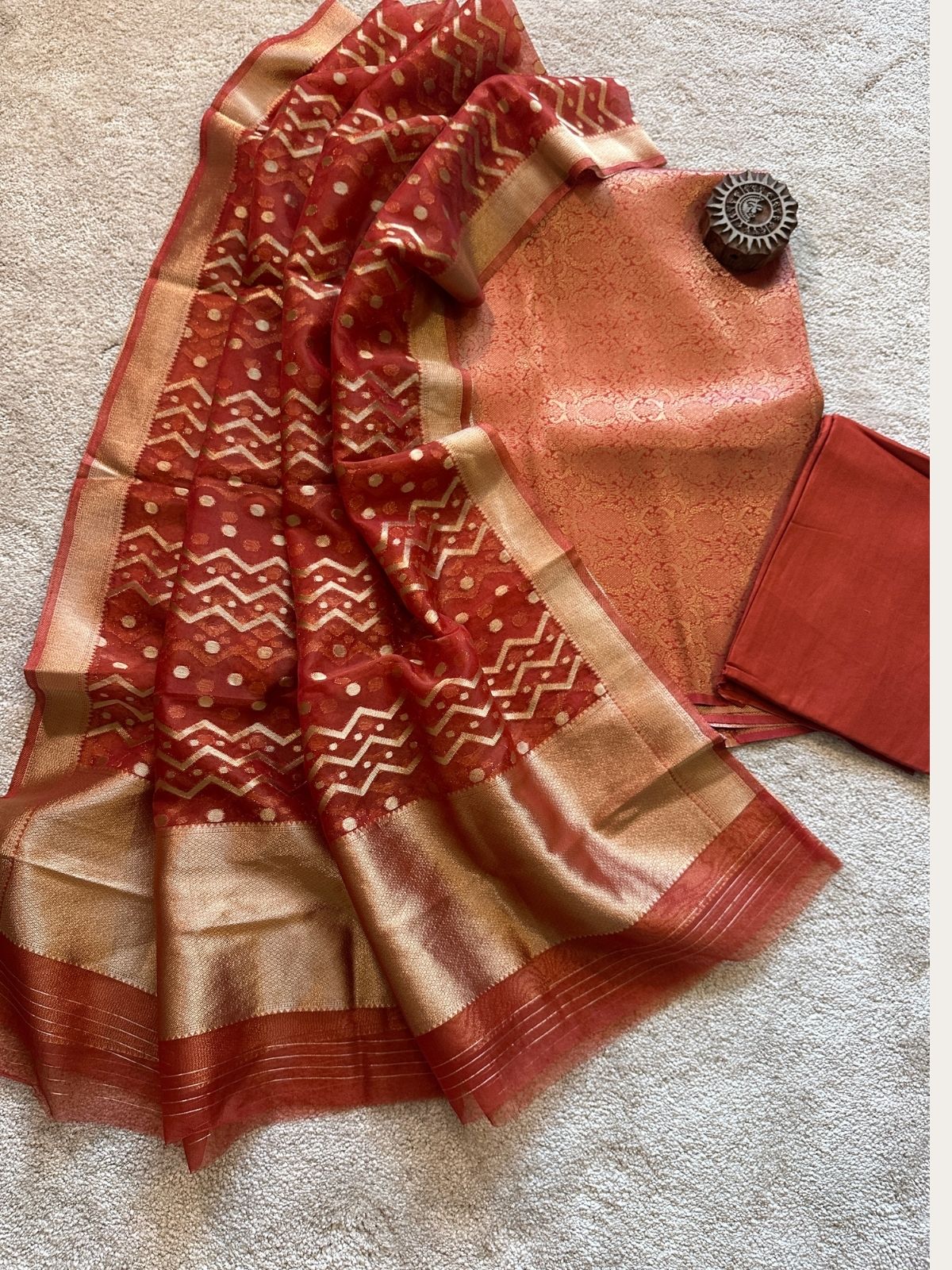 Revaa- Premium Brocade Silk Unstitched Set