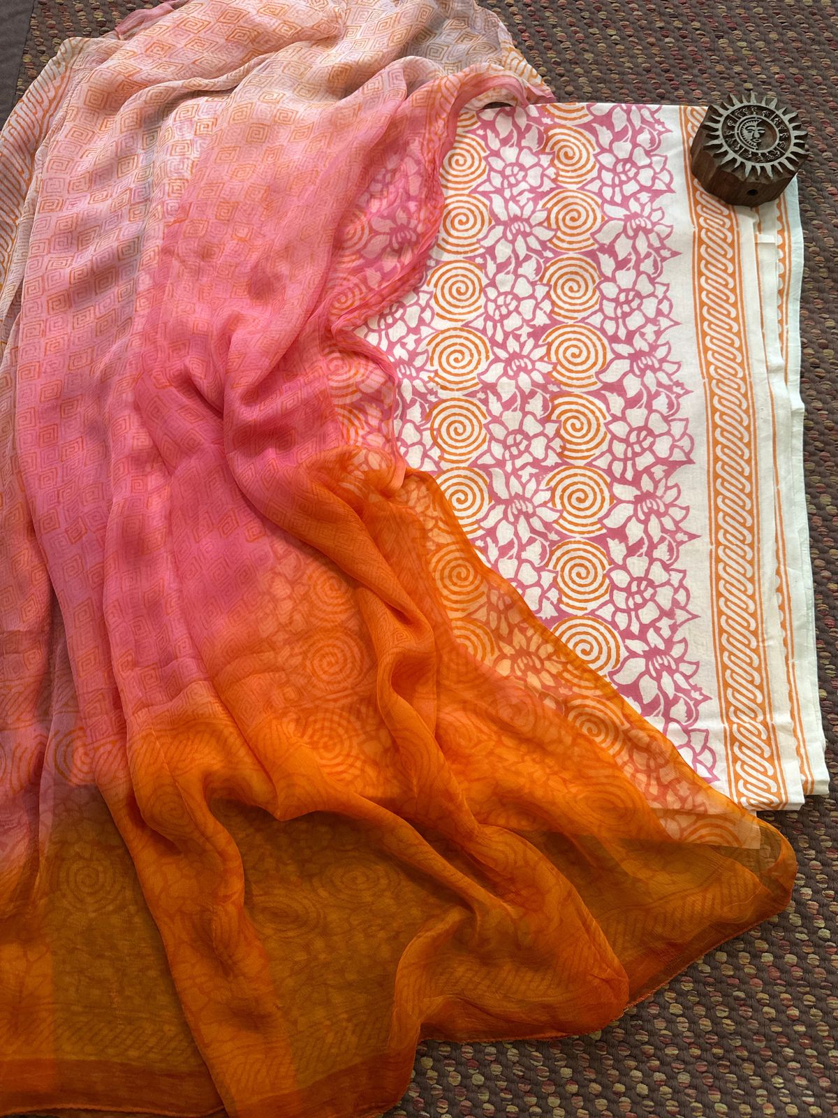 Pure Cotton Unstitched Set with pure chiffon Dupatta