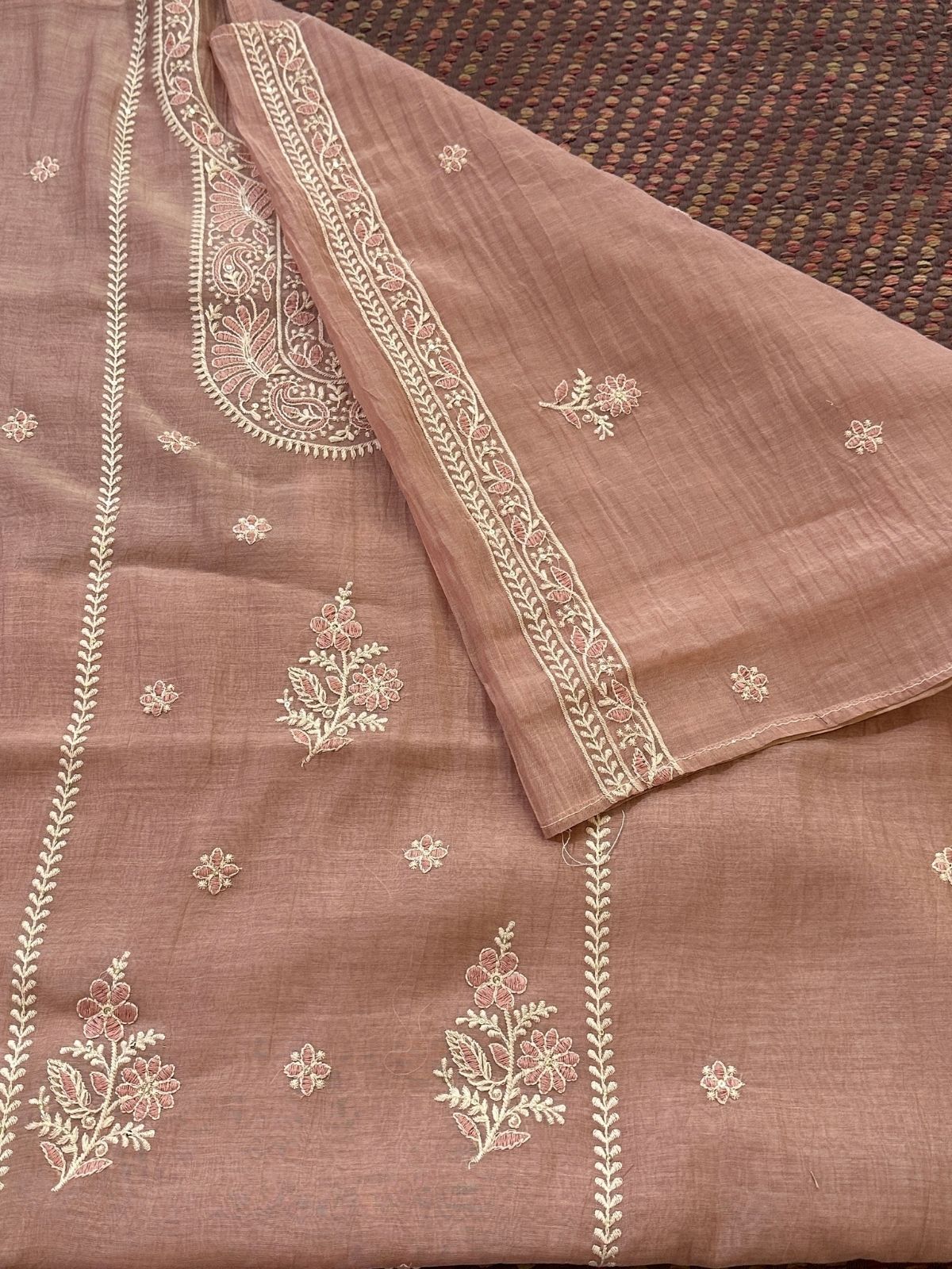 Malmal Maheshwari Silk Embroidered Unstitched Set