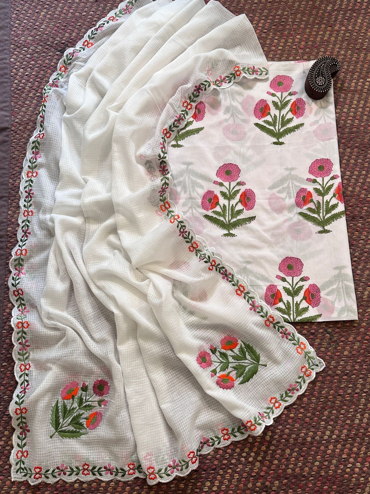 Pure Cotton Handblock Fabric with Exclusive Embroidered Dupatta