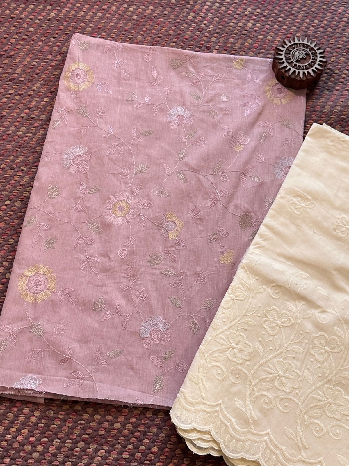 Pure Cotton malmal fabric with Embroidered Bottom -Unstitched Set