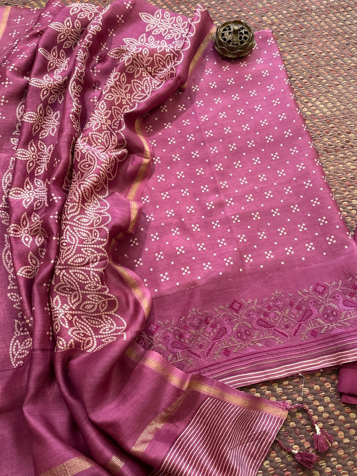 Premium Maheshwari Silk Unstitched Set