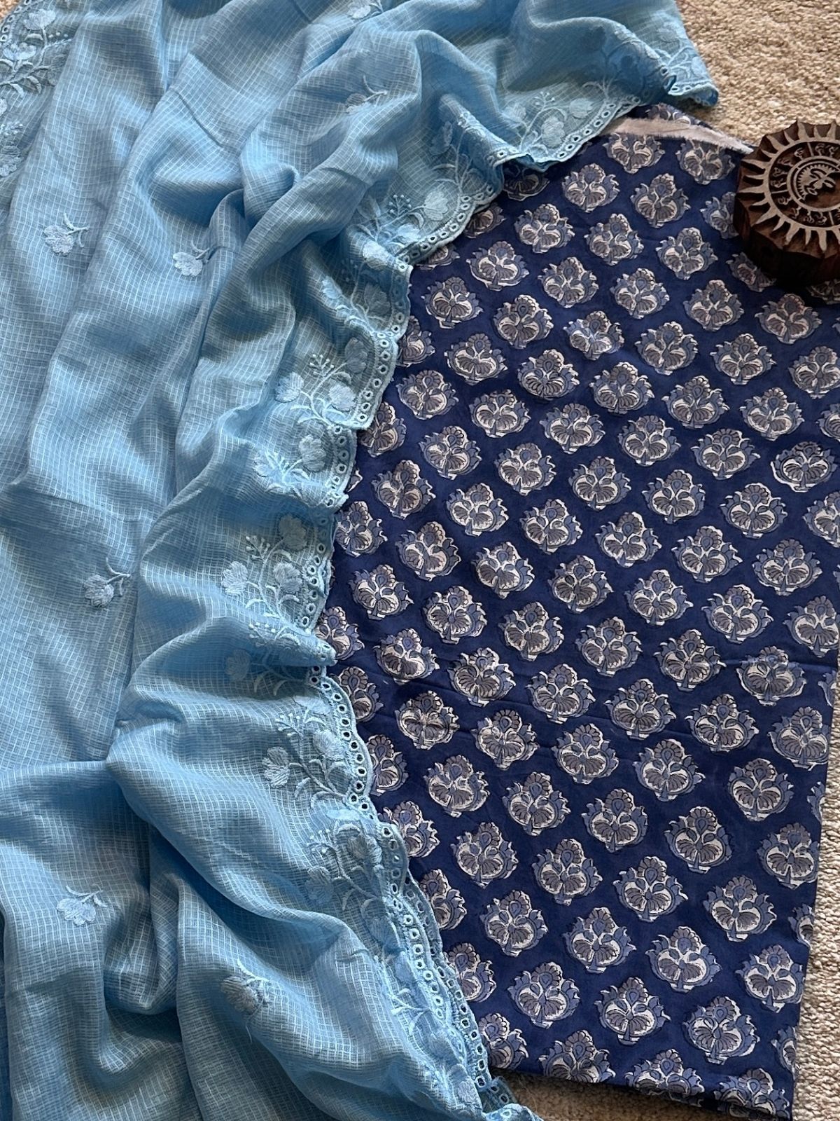 Neelofer Set- Hand-block Fabric with Embroidered Dupatta