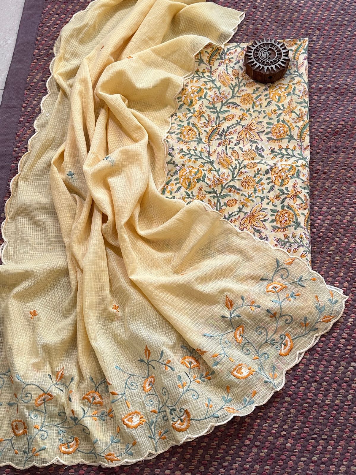 Pure Cotton Handblock Fabric with Exclusive Embroidered Dupatta