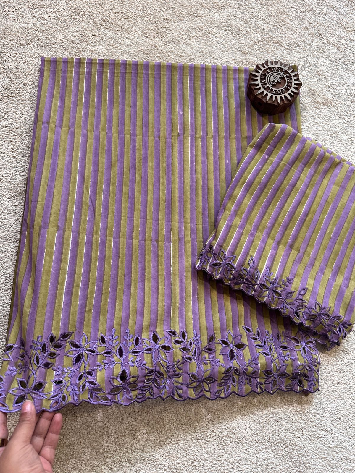 Cutwork Pure Cotton Hand-blocked Coord Set