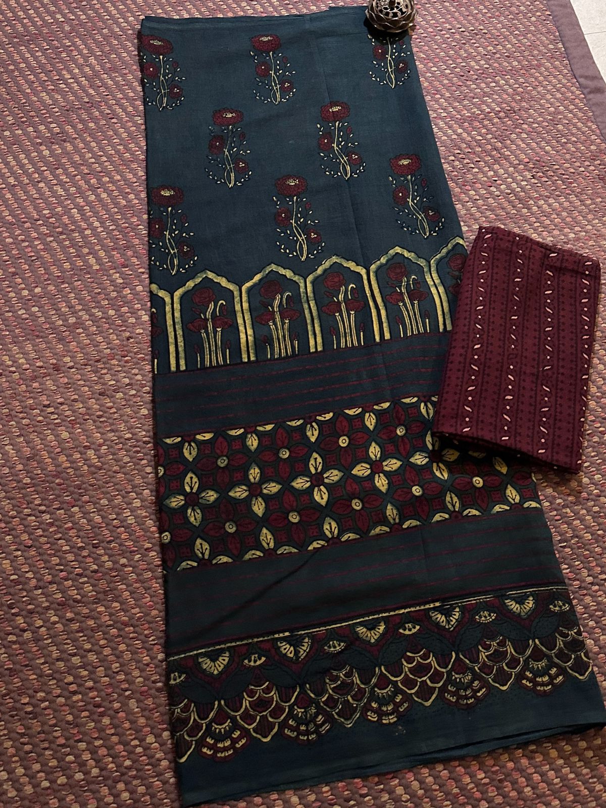 Pure Cotton Malmal Handblocked Ajrak Fabric Set