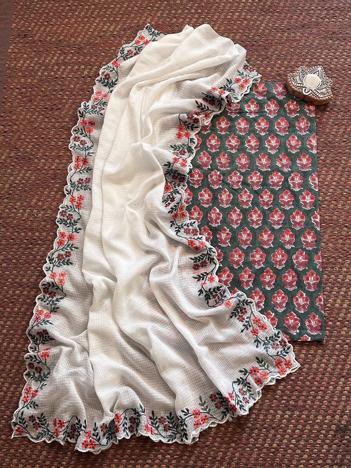 Pure Cotton Handblock Fabric with Exclusive Embroidered Dupatta