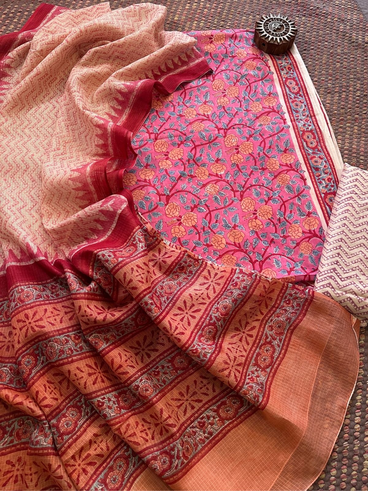 Pure Cotton Unstitched Set with Kota Dupatta