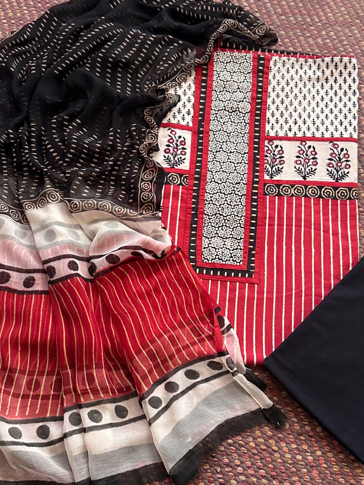 Pure Cotton Unstitched Set with pure chiffon Dupatta