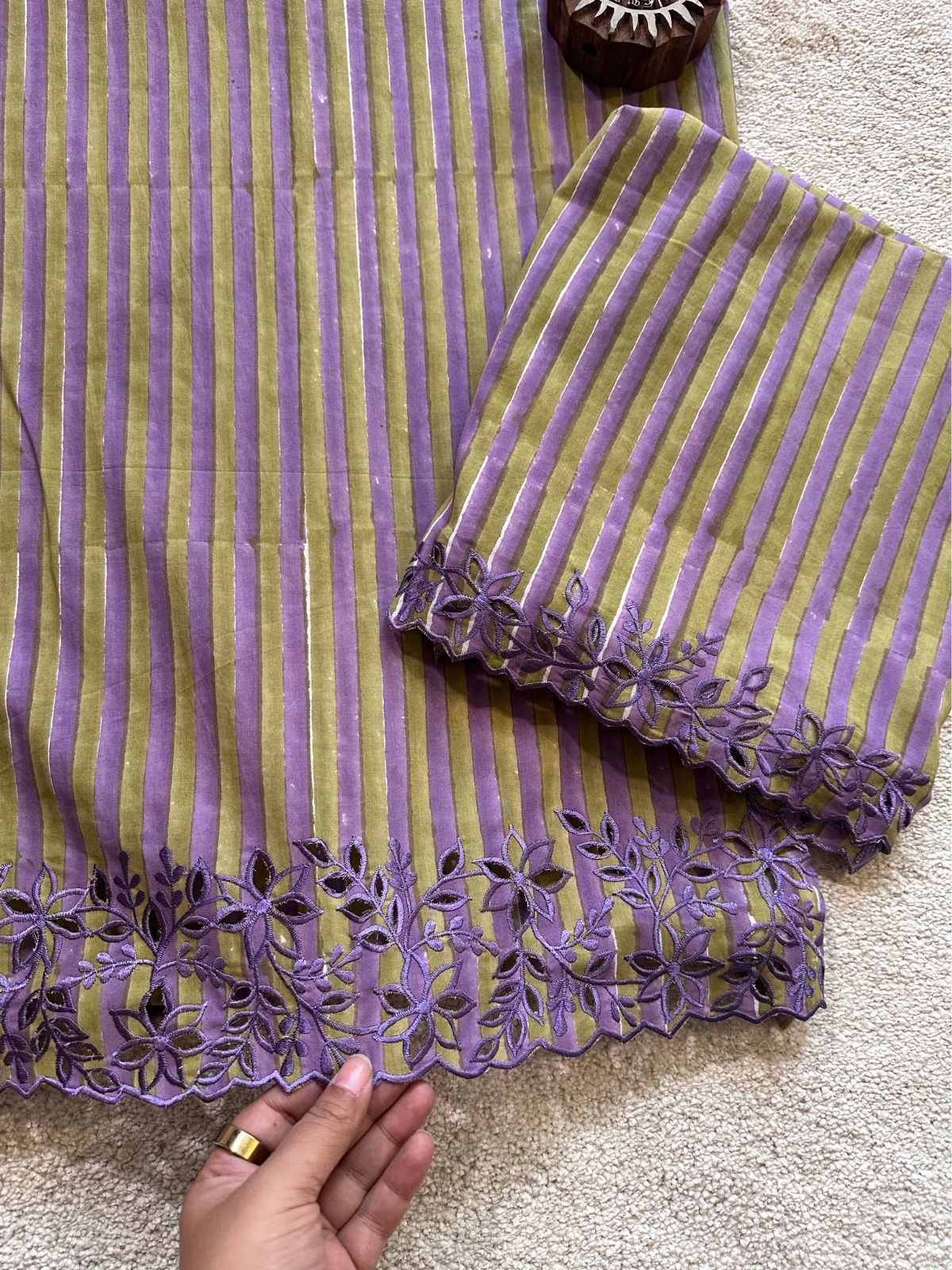 Cutwork Pure Cotton Hand-blocked Coord Set