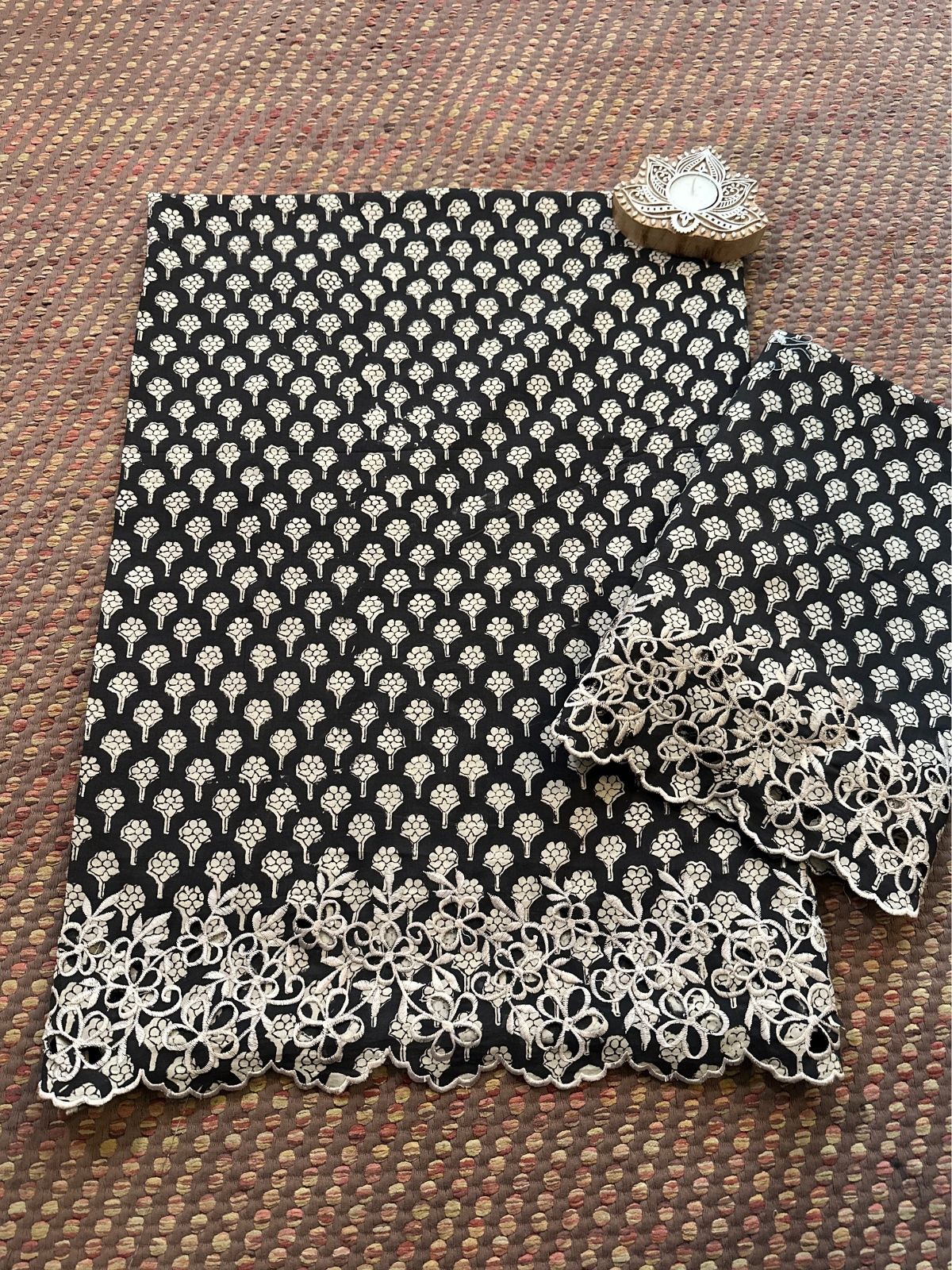 Pure Cotton Hand-blocked Cutwork Co-ord Set