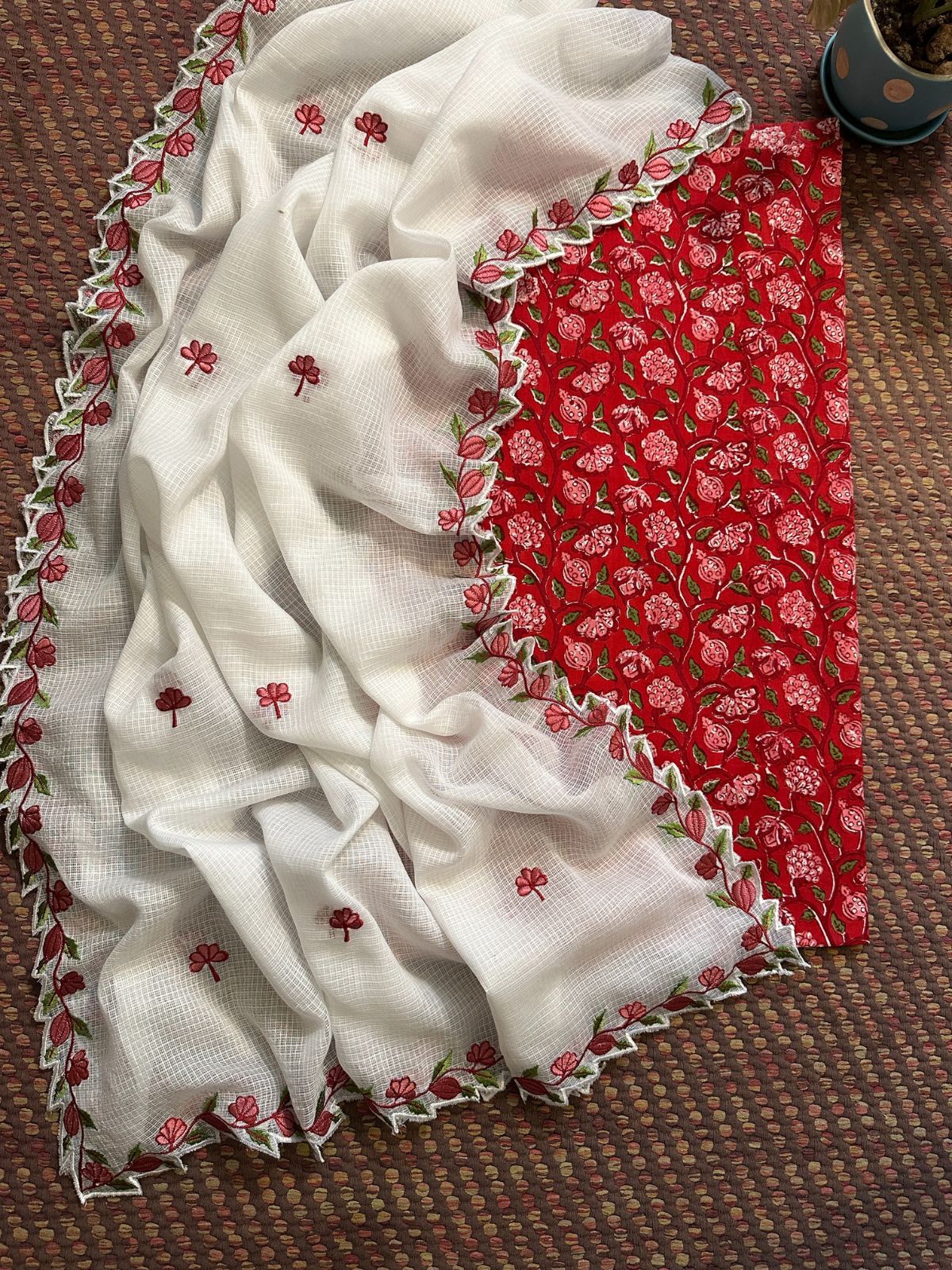 Pure Cotton Hand-blocked fabric with Embroidered Dupatta
