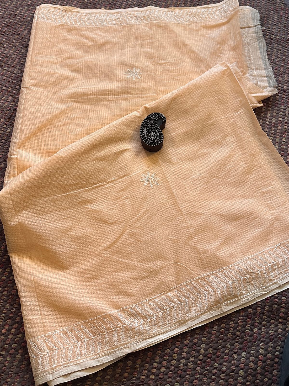 Peach Chikankari Hand Embroidered Saree