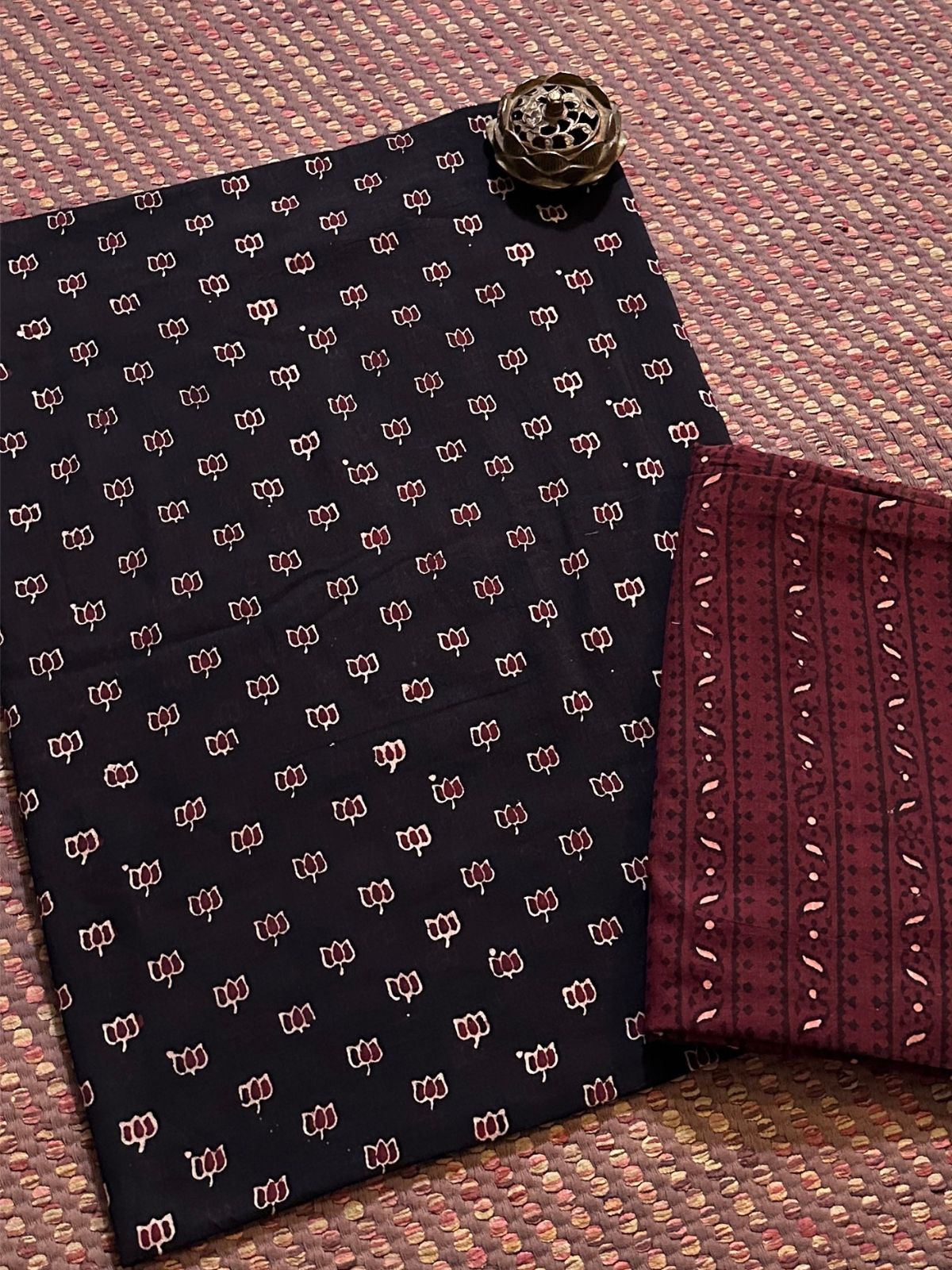 Pure Cotton Malmal Handblocked Ajrak Fabric Set