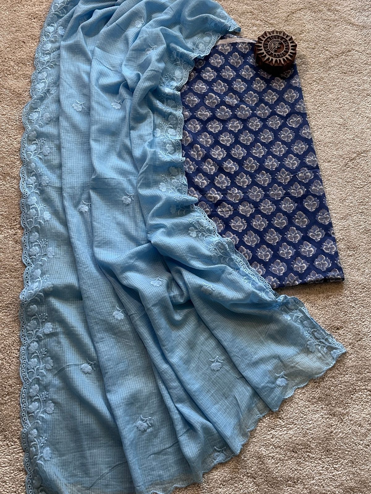 Neelofer Set- Hand-block Fabric with Embroidered Dupatta