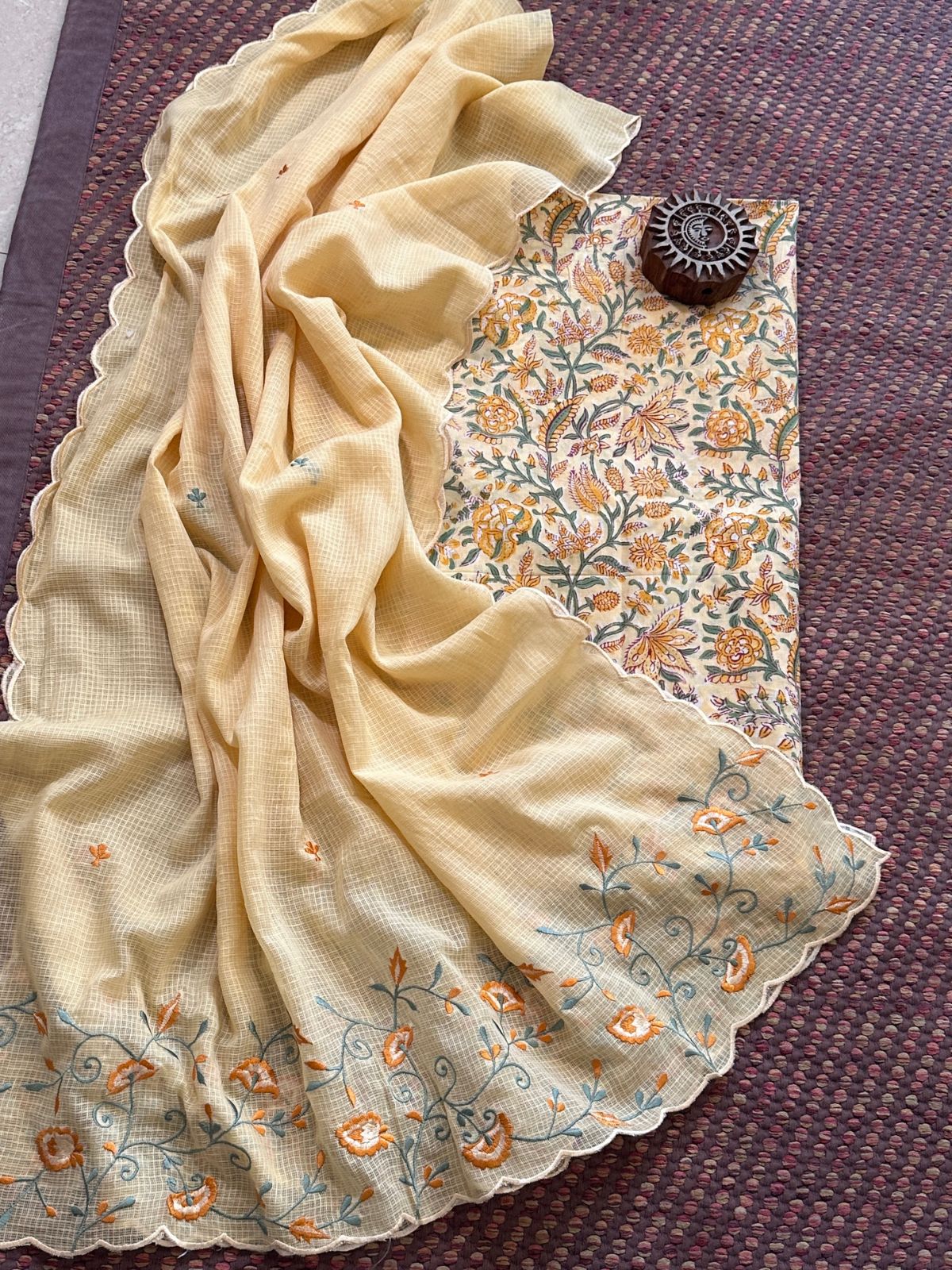 Pure Cotton Handblock Fabric with Exclusive Embroidered Dupatta