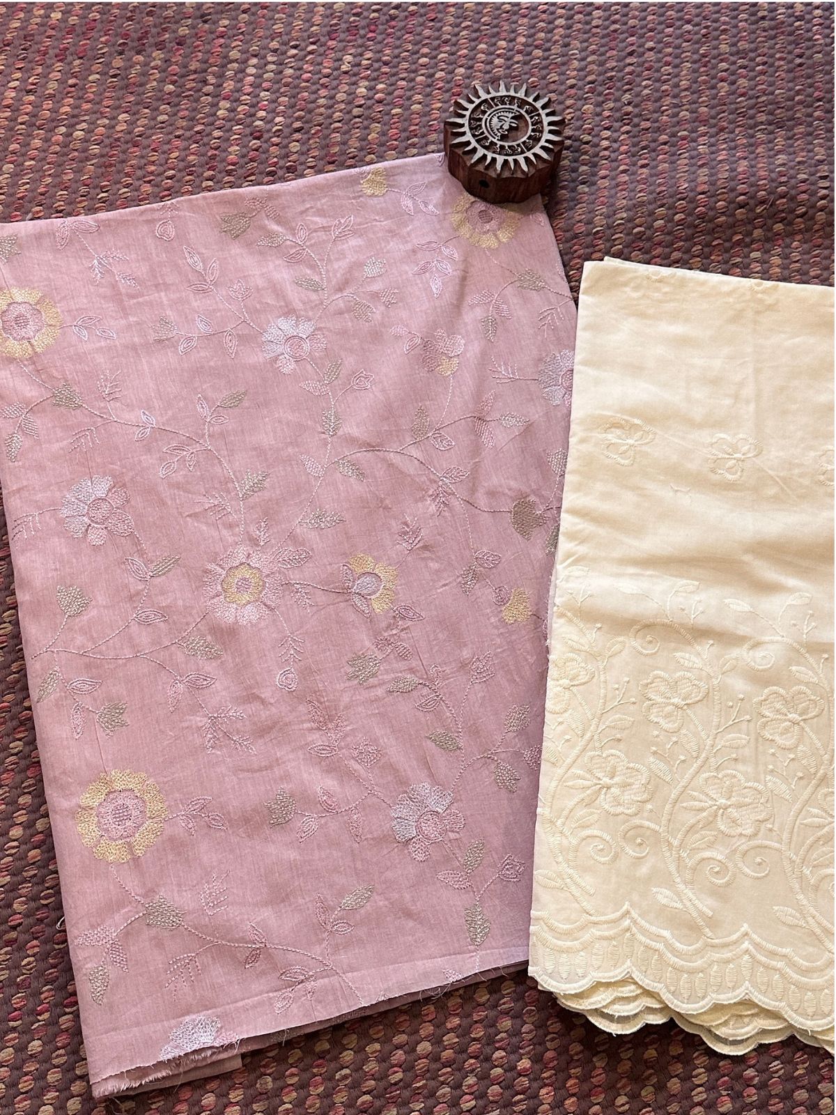 Pure Cotton malmal fabric with Embroidered Bottom -Unstitched Set