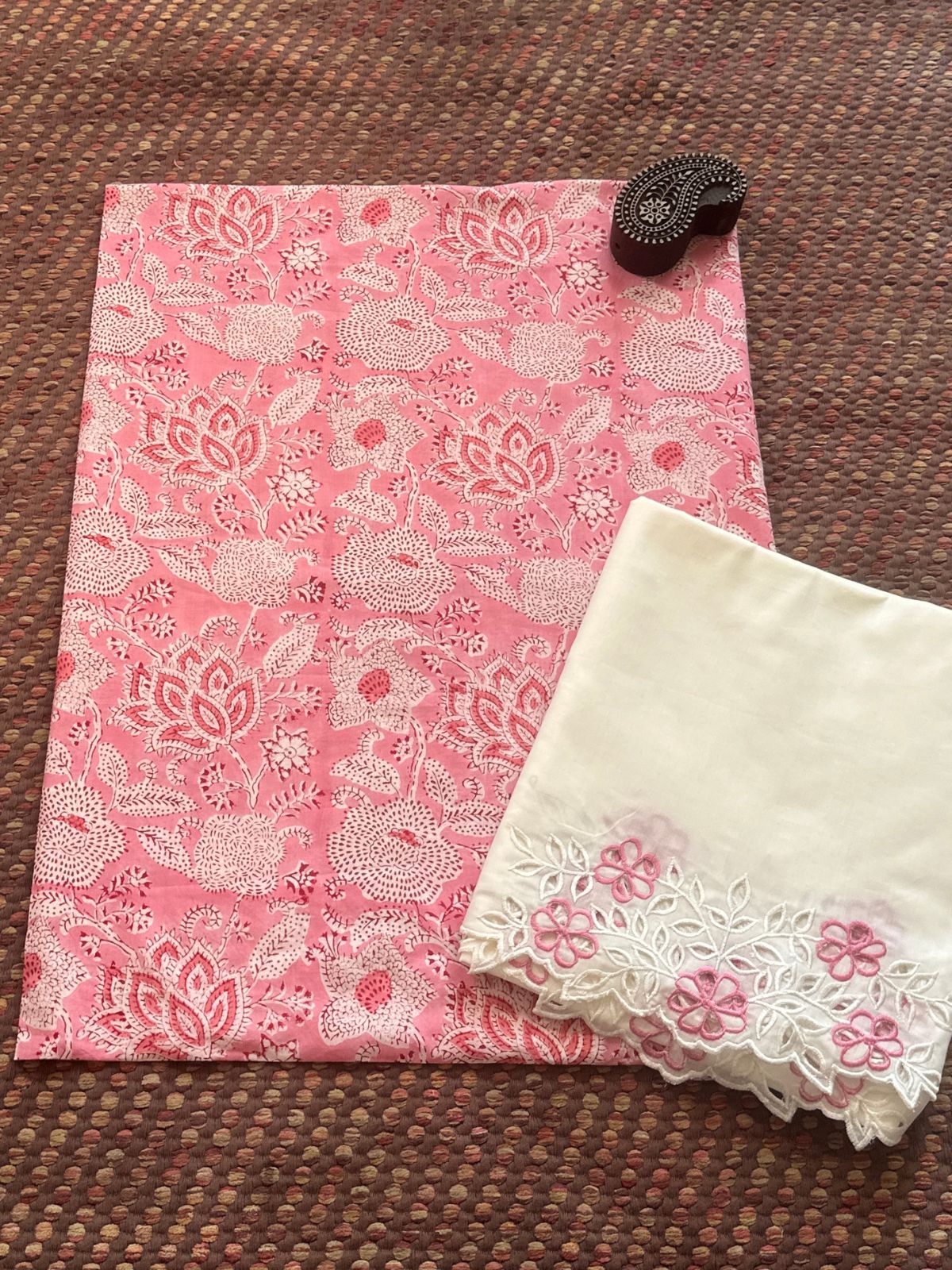 Pure Cotton fabric with Cutwork Bottom Unstitched Set