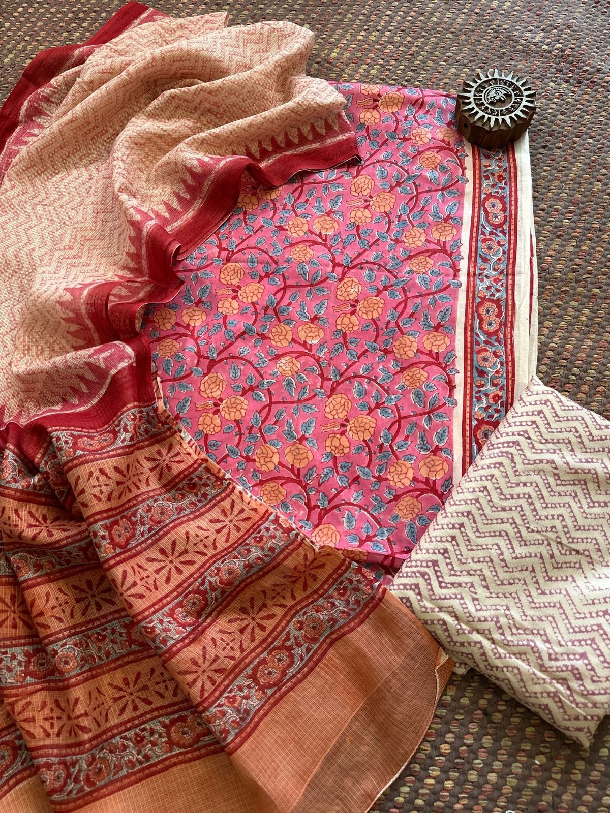 Pure Cotton Unstitched Set with Kota Dupatta