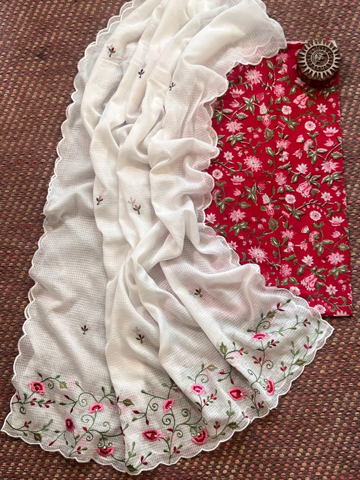 Pure Cotton Handblock Fabric with Exclusive Embroidered Dupatta