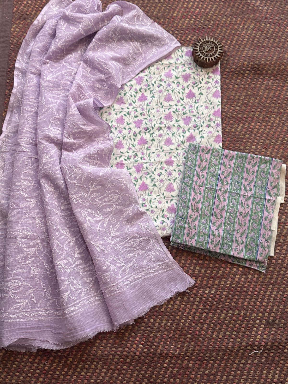Pure Cotton Hand Blocked Set with Chikankari Dupatta