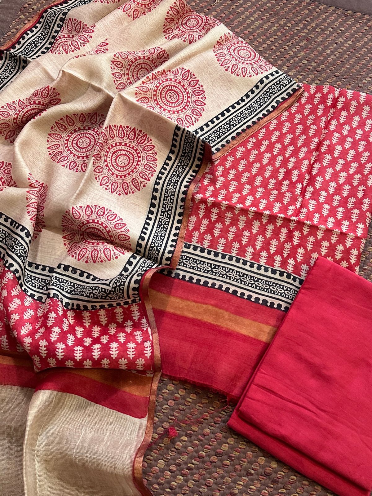 Premium Pure Tussar Silk Unstitched Set