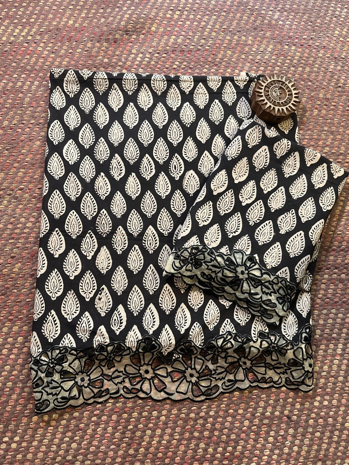 Pure Cotton Hand-blocked Coord Set with Cutwork on Organza Patch Work.