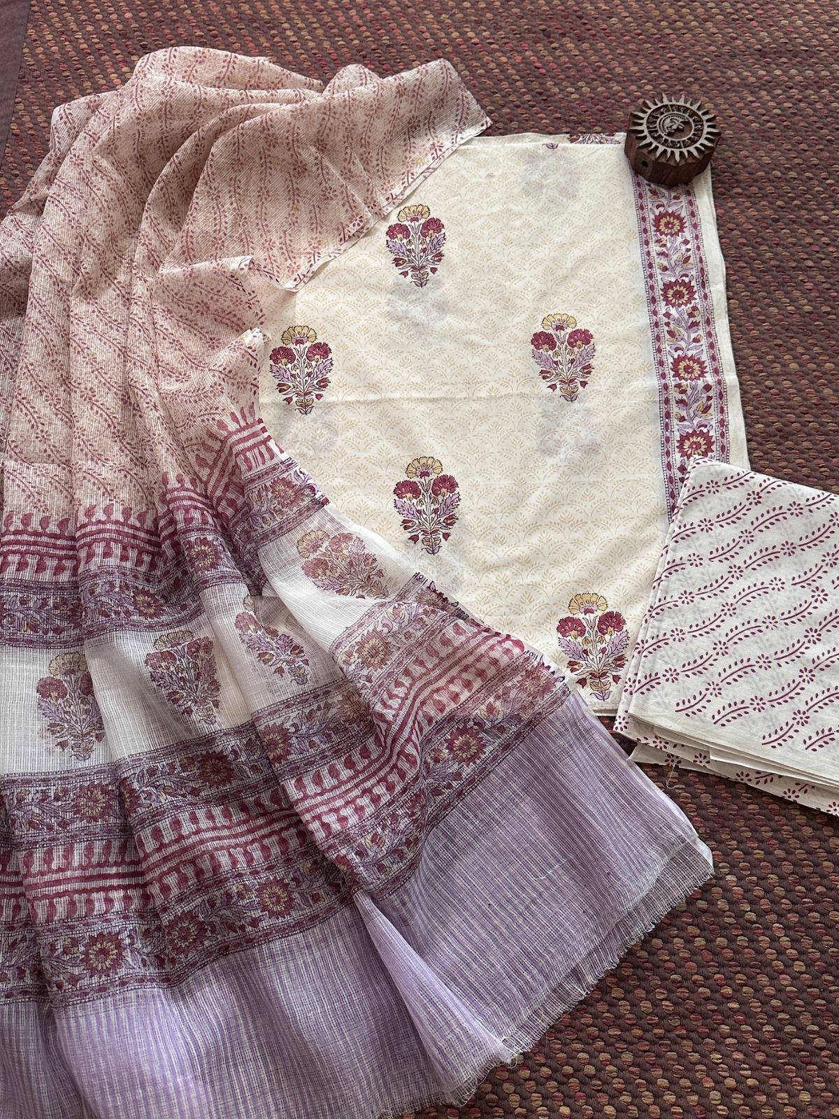 Pure Cotton Unstitched Set with Kota Dupatta