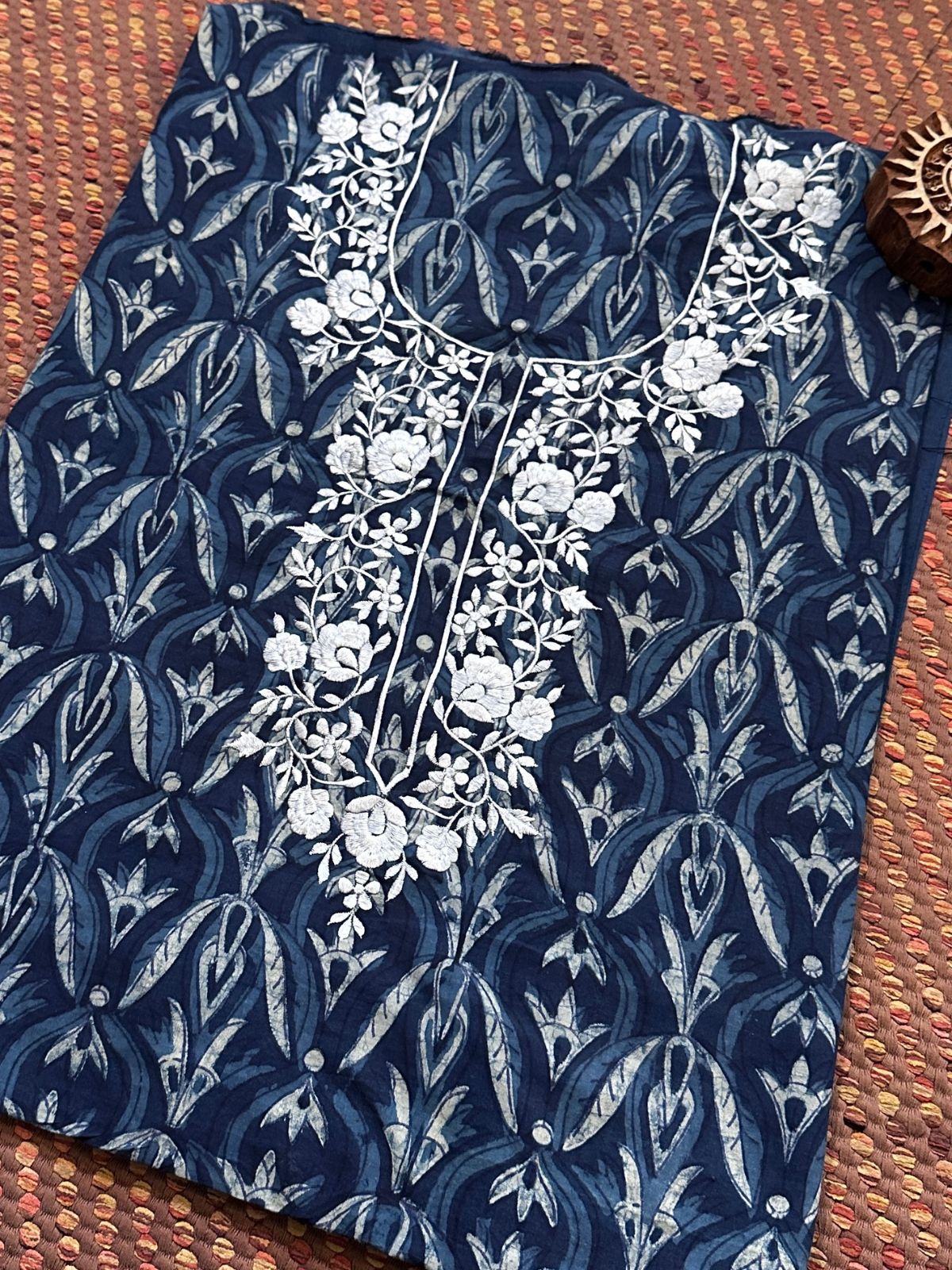 Pure Cotton Indigo Embroidered Cotton Unstitched Kurta Fabric