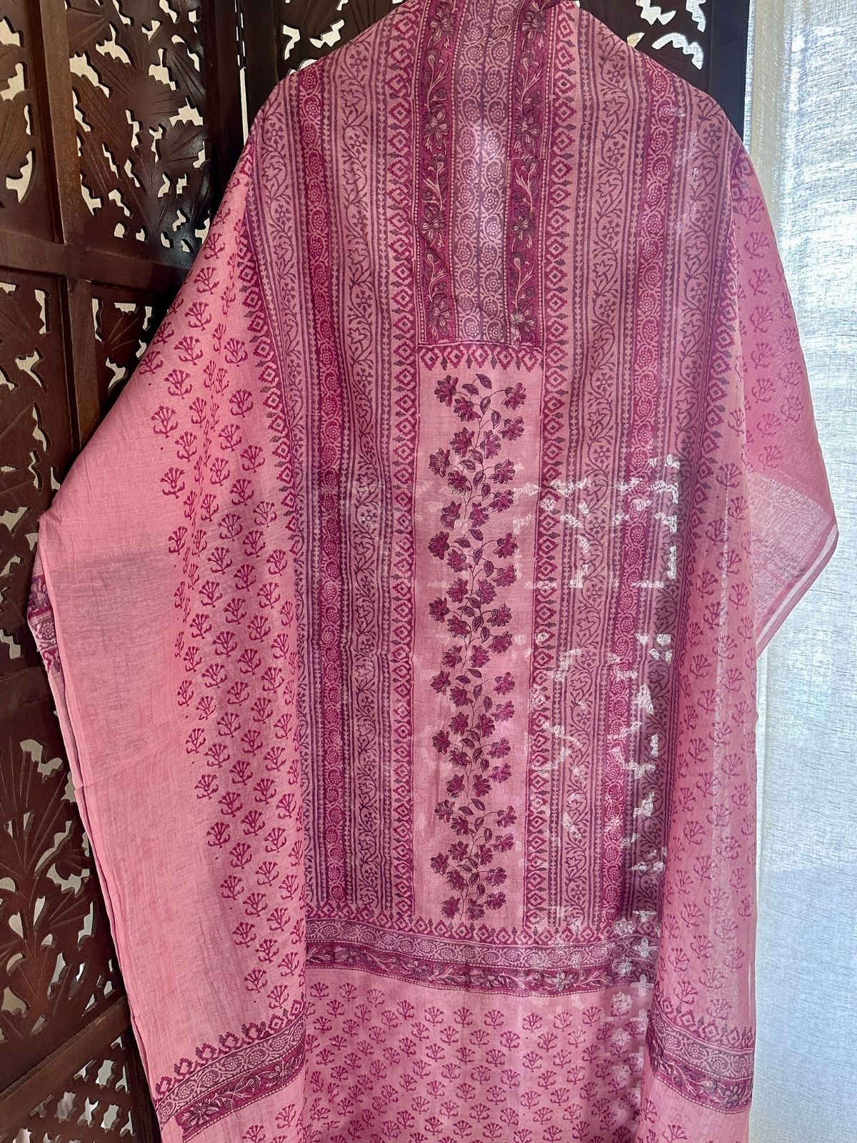 Premium Hand-blocked Malmal Maheswari Unstitched Set