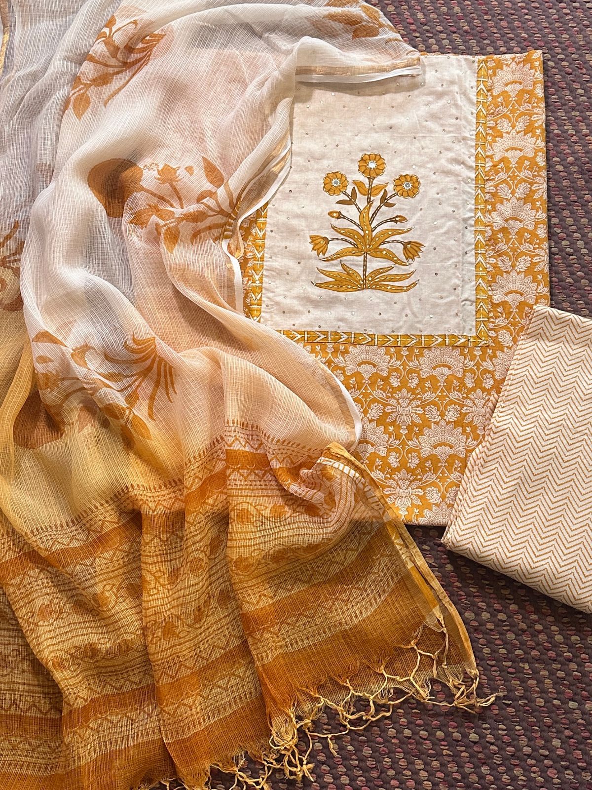 Pure Cotton Unstitched Set with Kota Dupatta