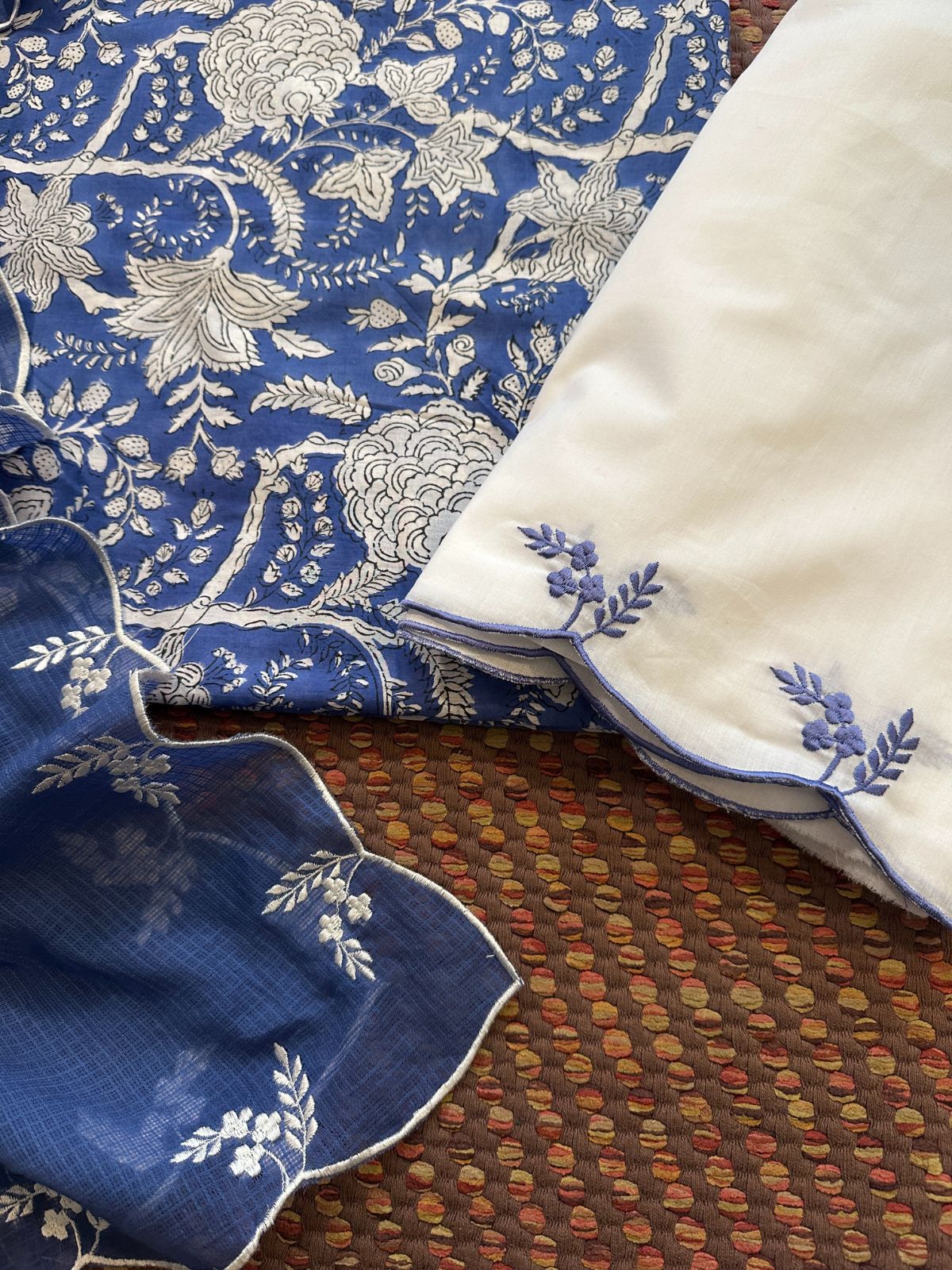 Pure Cotton Hand-block Fabric with Embroidered Bottom & Kota Doria Dupatta