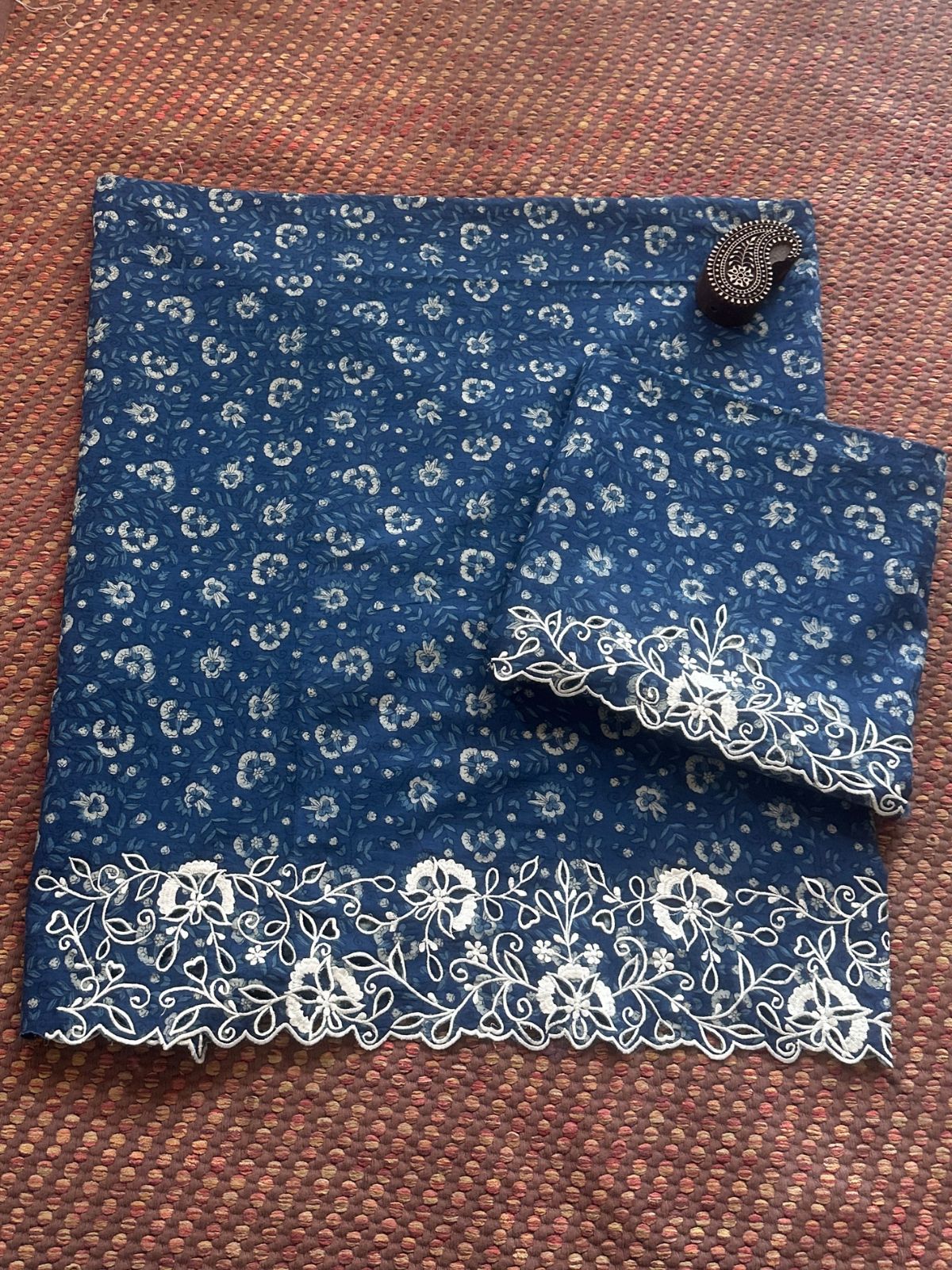 Pure Cotton Indigo Handblocked Coord Set with Cutwork embroidery