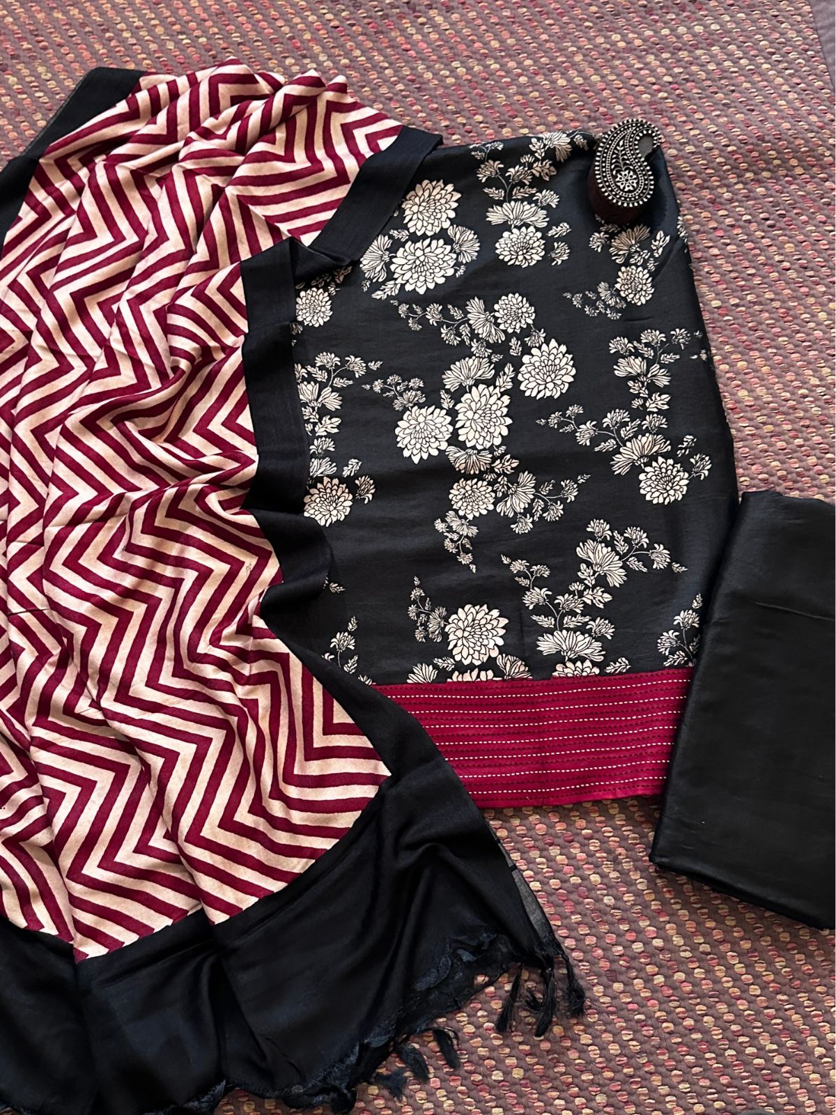 Spun Block Printed Unstitched Set