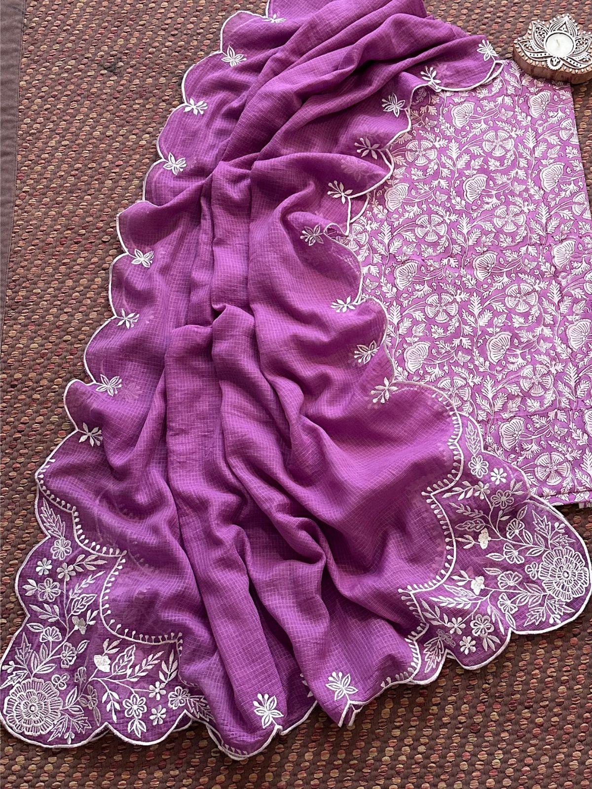 Pure Cotton Handblock Fabric with Exclusive Embroidered Dupatta