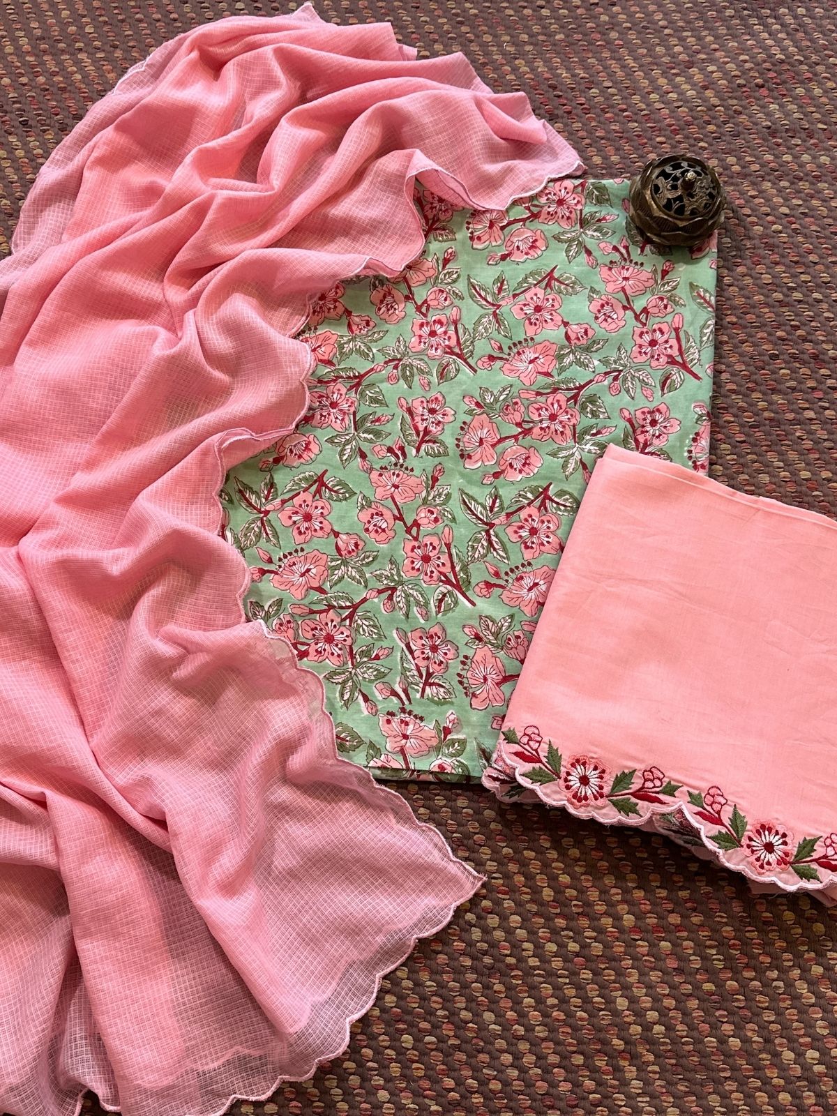 Pure Cotton Malmal Handblocked Unstitched Set