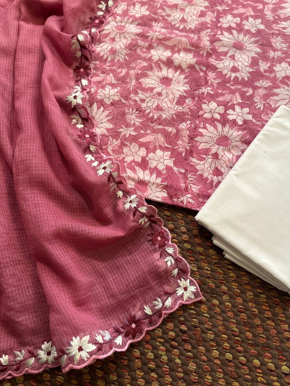 Pure Cotton Hand-blocked fabric set with Embroidered Dupatta