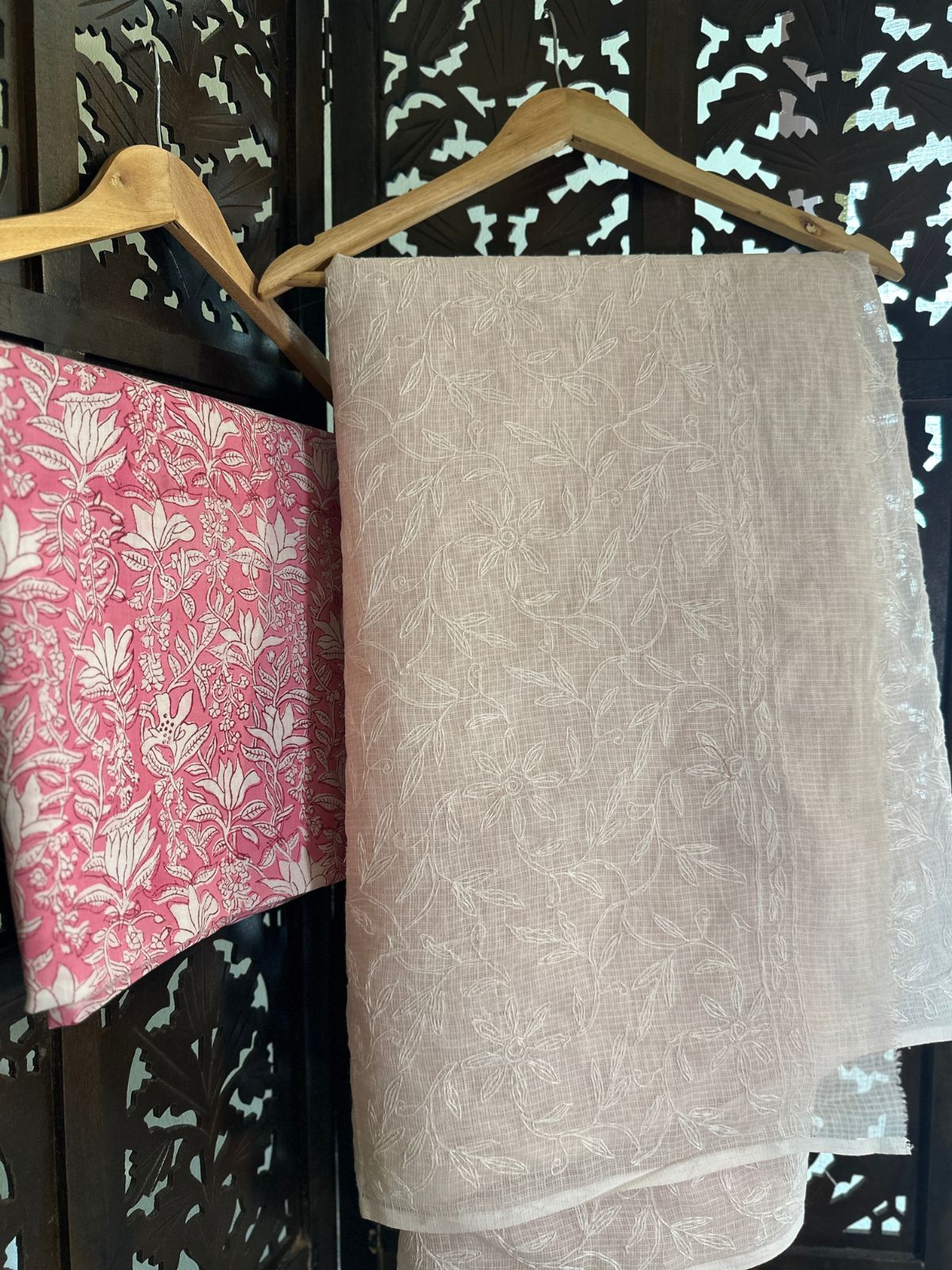 Mild Pink Chikankari Hand Embroidered Saree with blouse fabric