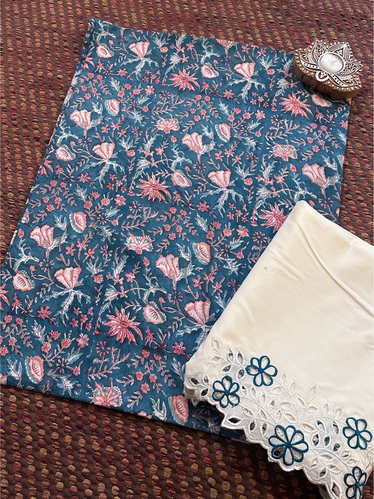 Pure Cotton fabric with Cutwork Bottom Unstitched Set