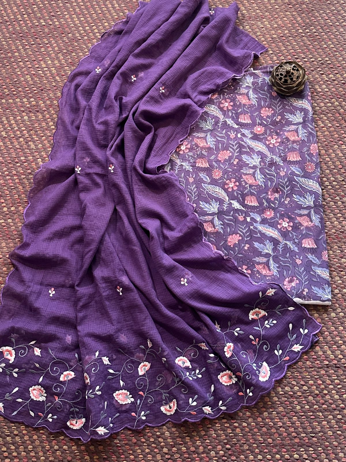 Pure Cotton Handblock Fabric with Embroidered Dupatta