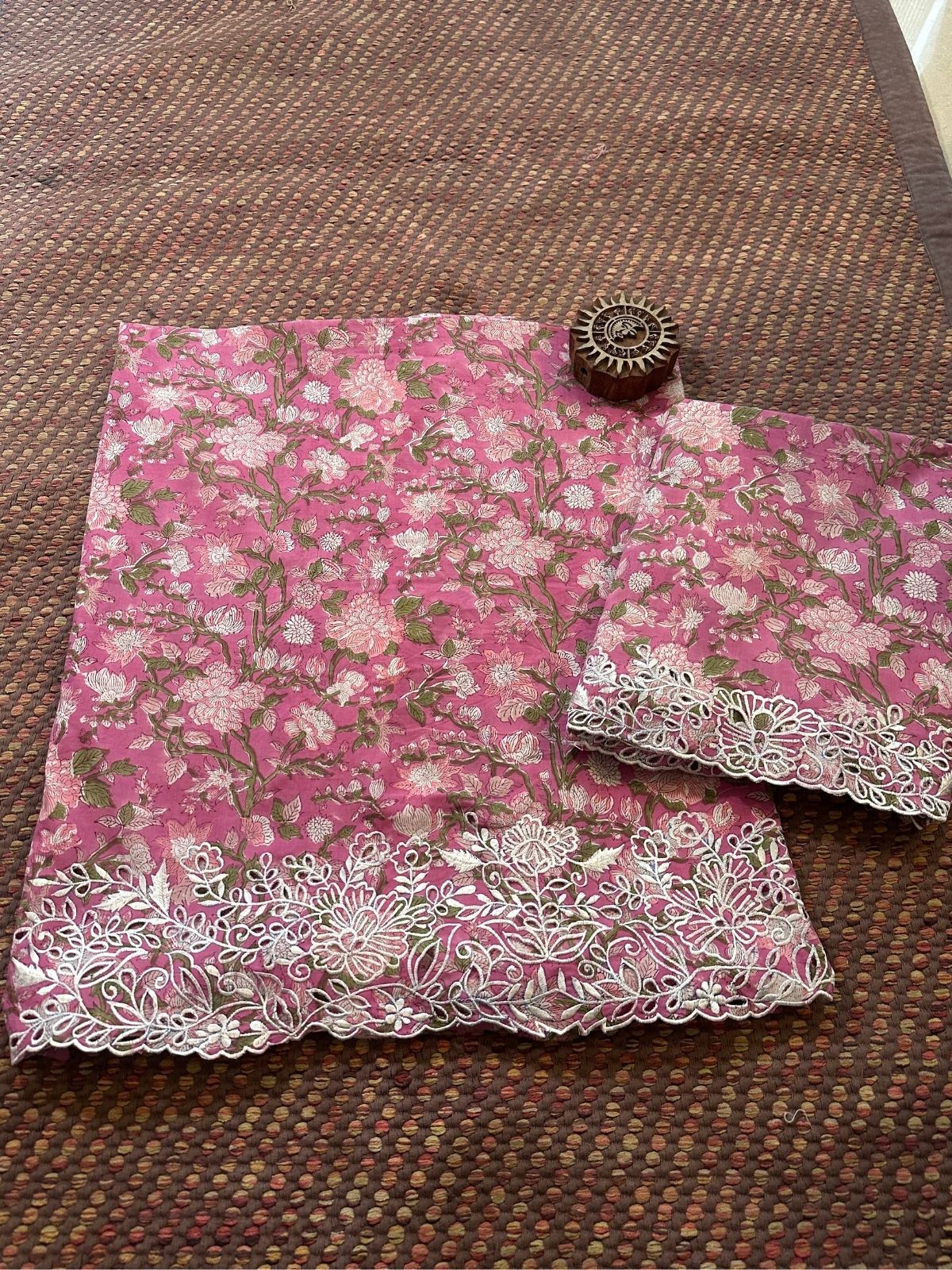 Cutwork Pure Cotton Hand-blocked Coord Set