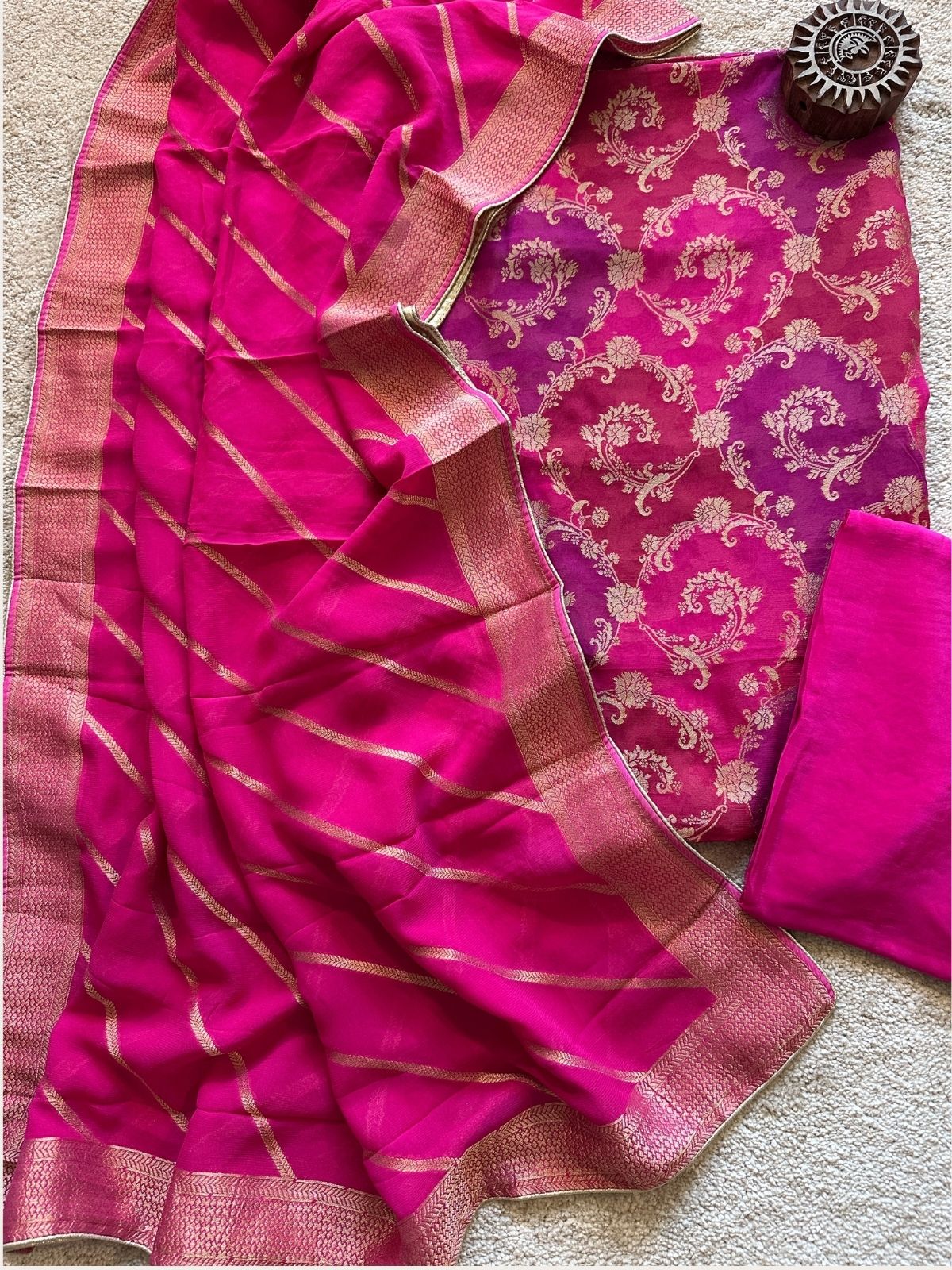 Rani- Premium Georgette Benarsi  Rangkat Weave Unstitched Set