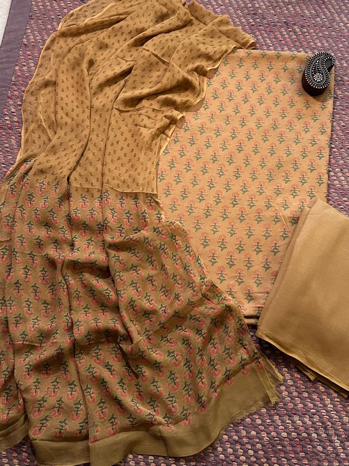 Spun Block Printed Unstitched Set