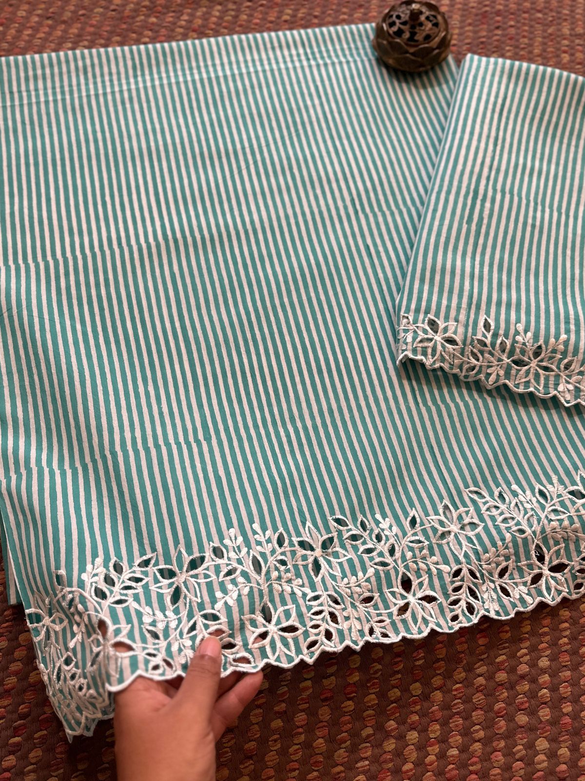 Cutwork Pure Cotton Hand-blocked Coord Set