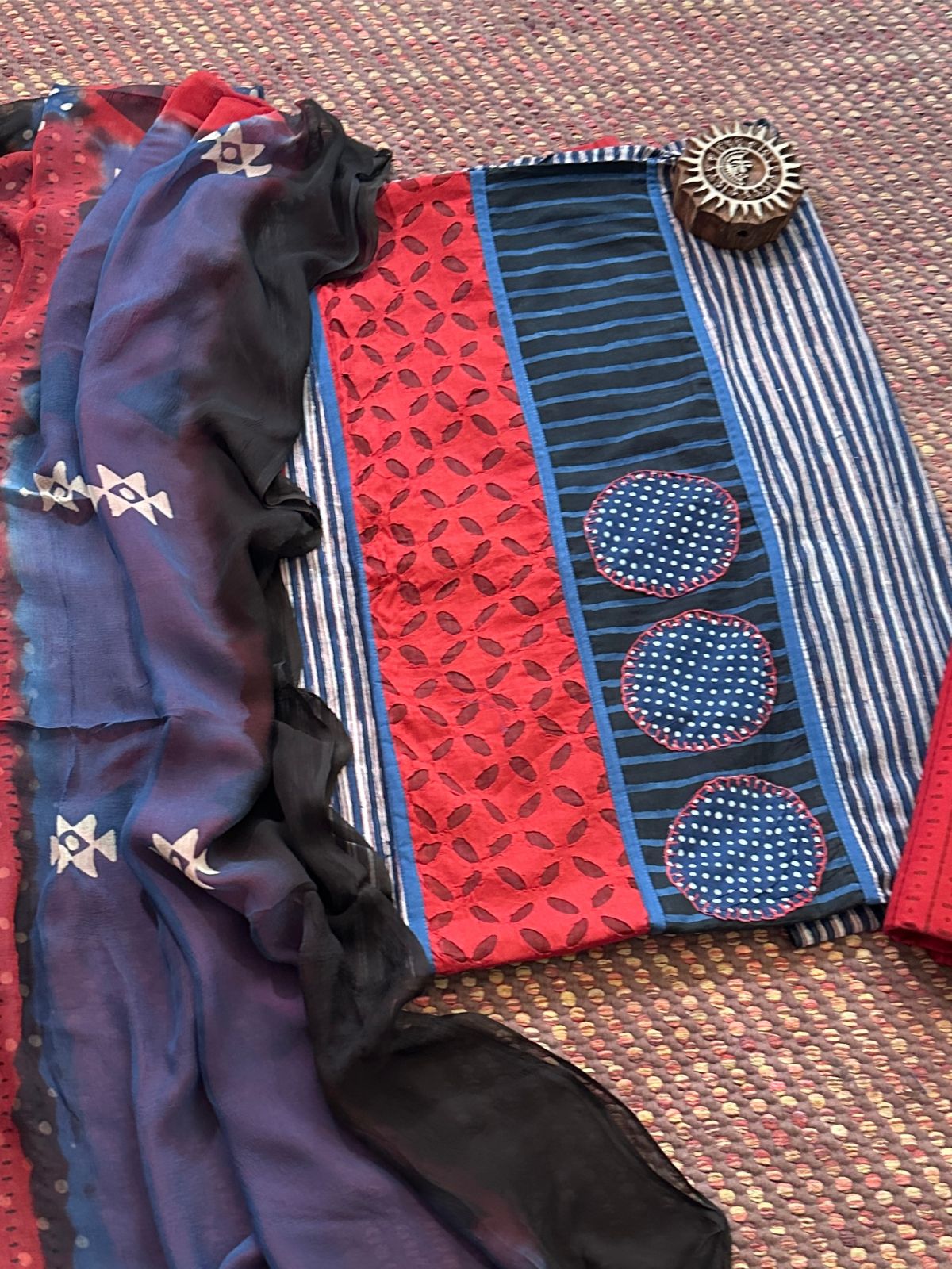 Pure Cotton Patch work Unstitched Set with pure chiffon Dupatta