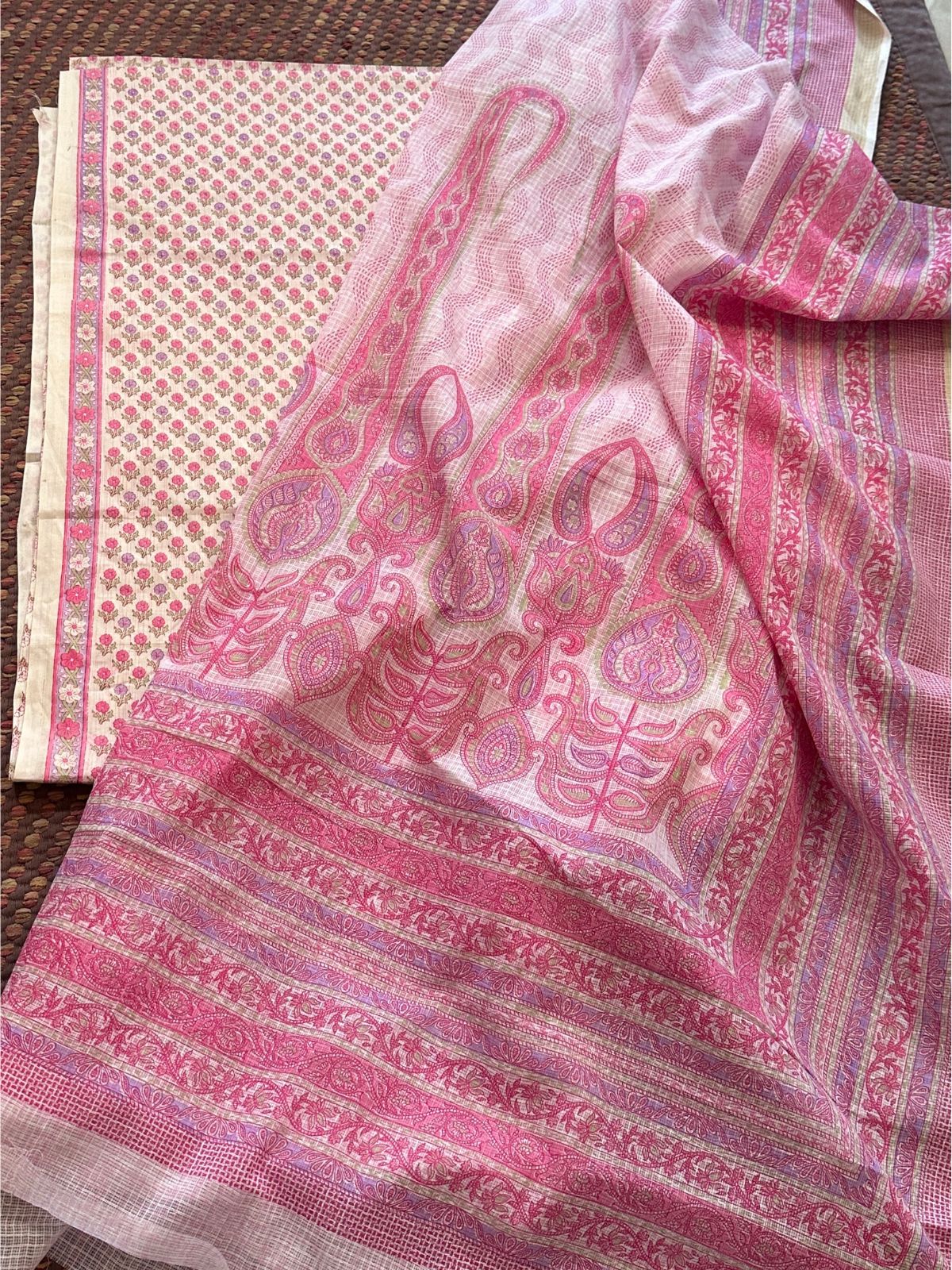 Pure Cotton Unstitched Set with Kota Dupatta