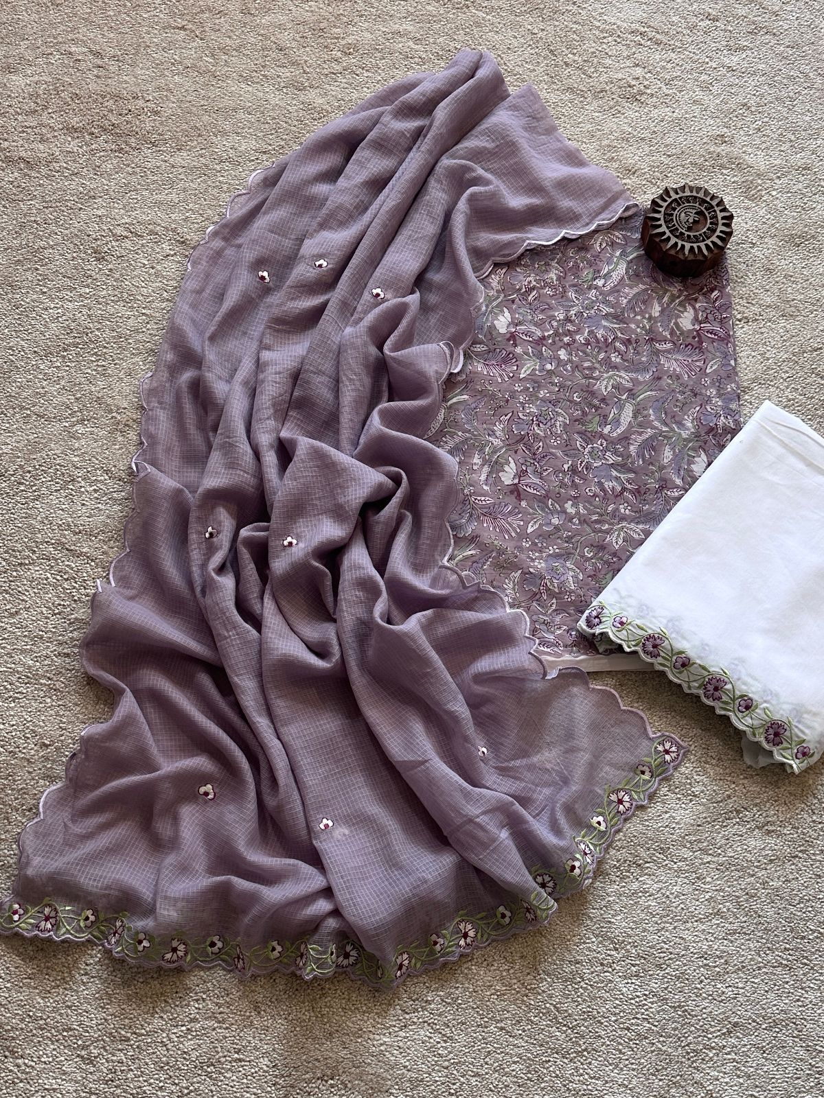 Sandhya Set- Sanganeri Kurta fabric with Embroidered Bottom and Dupatta